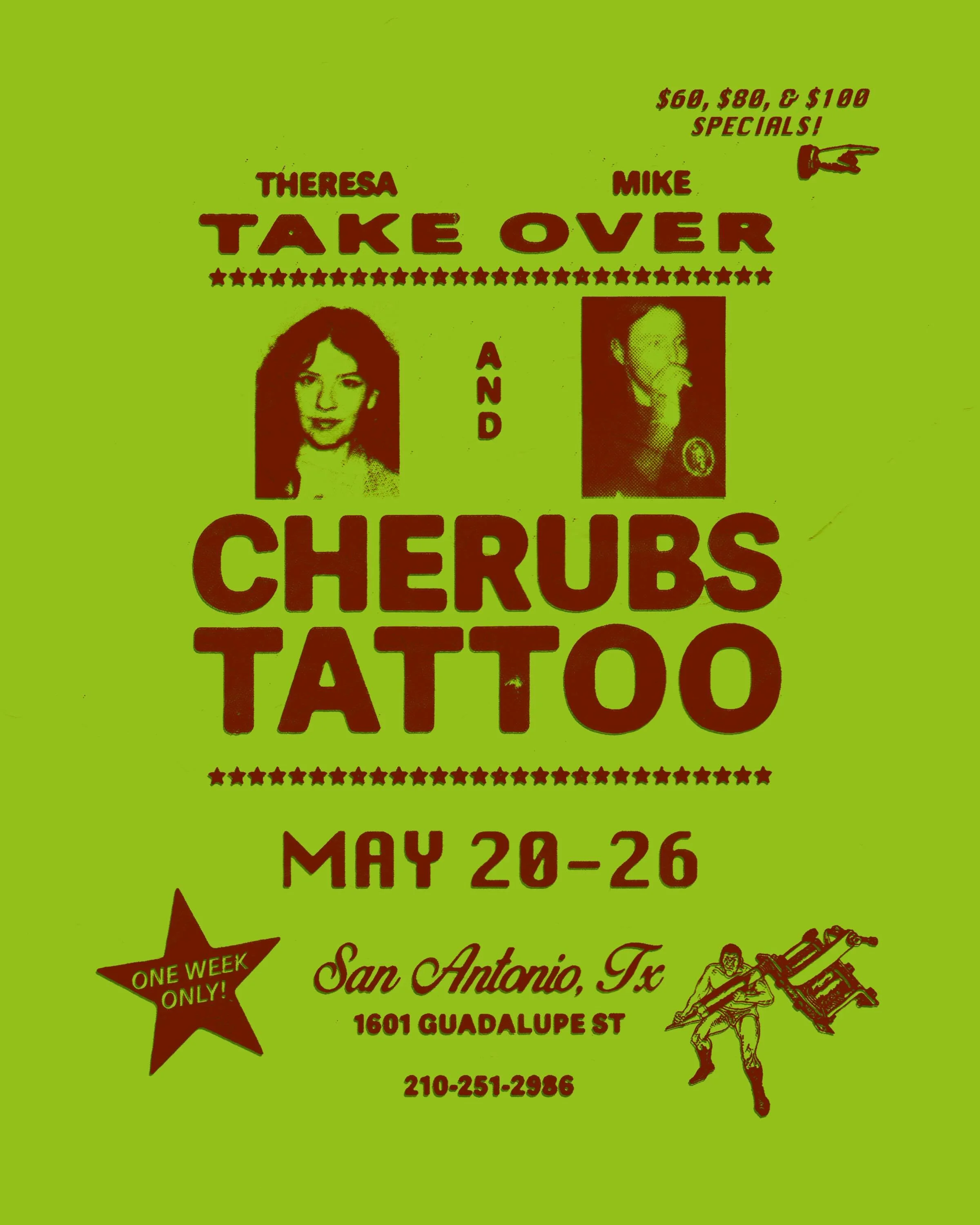 🚨 CHERUBS TAKEOVER ALERT 🚨 Next week @michael_deschenes x @theres_a_____ are taking over the shop while the Cherubs crew is in Portland! They&rsquo;ll be offering the designs on the second slide for $60-100, palm-sized, in fine line or traditional 