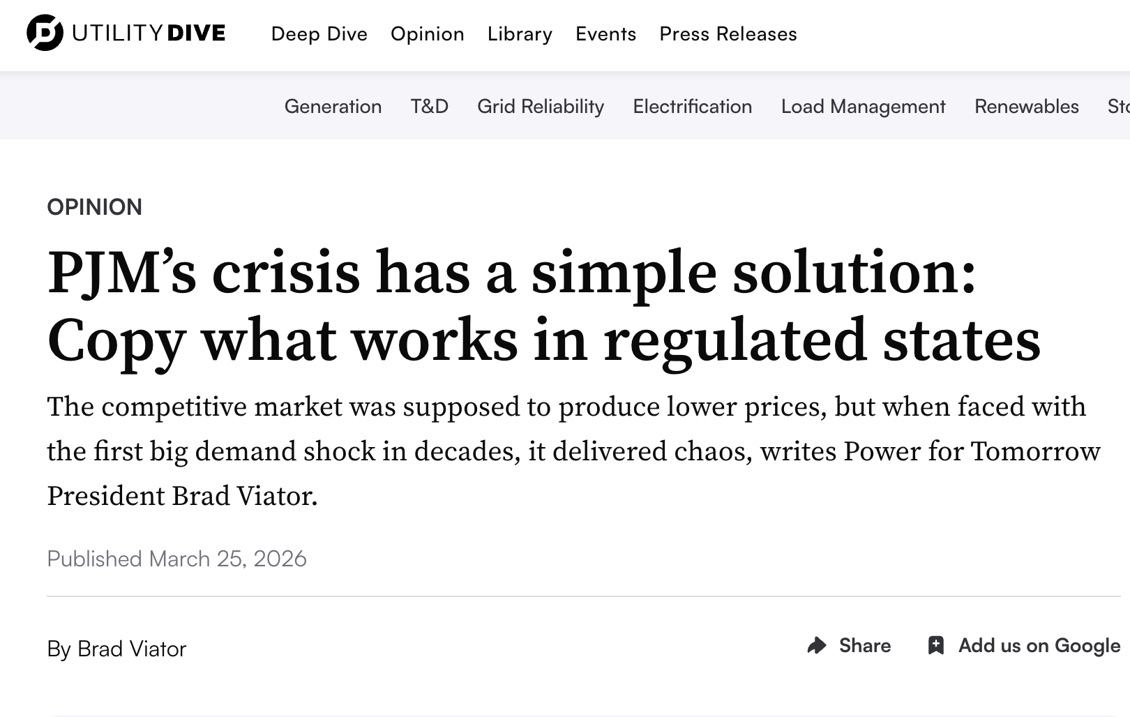 Utility Dive: PJM’s crisis has a simple solution: Copy what works in regulated states