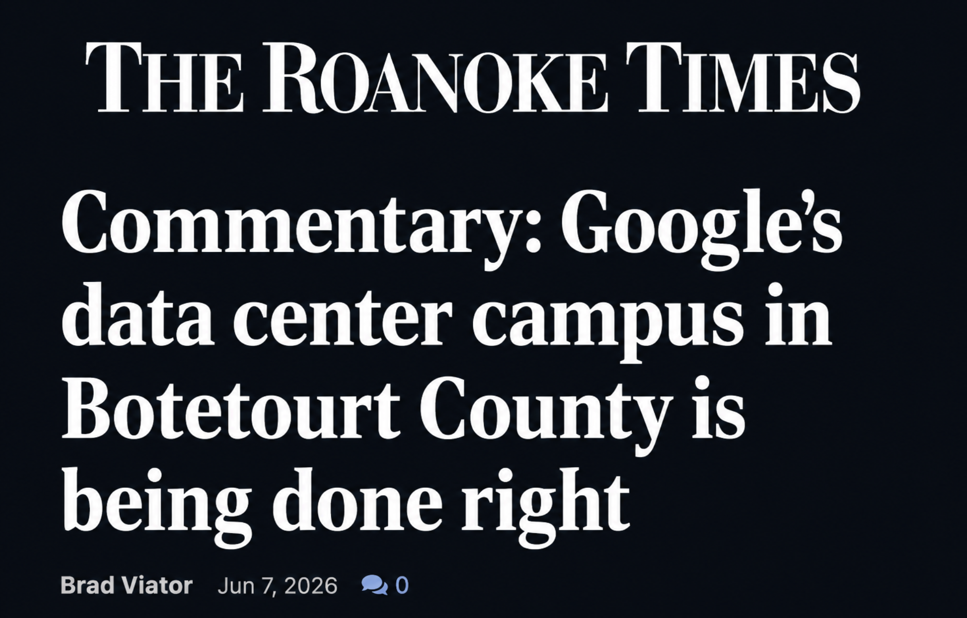 The Roanoke Times: Commentary: Google's data center campus in Botetourt County is being done right