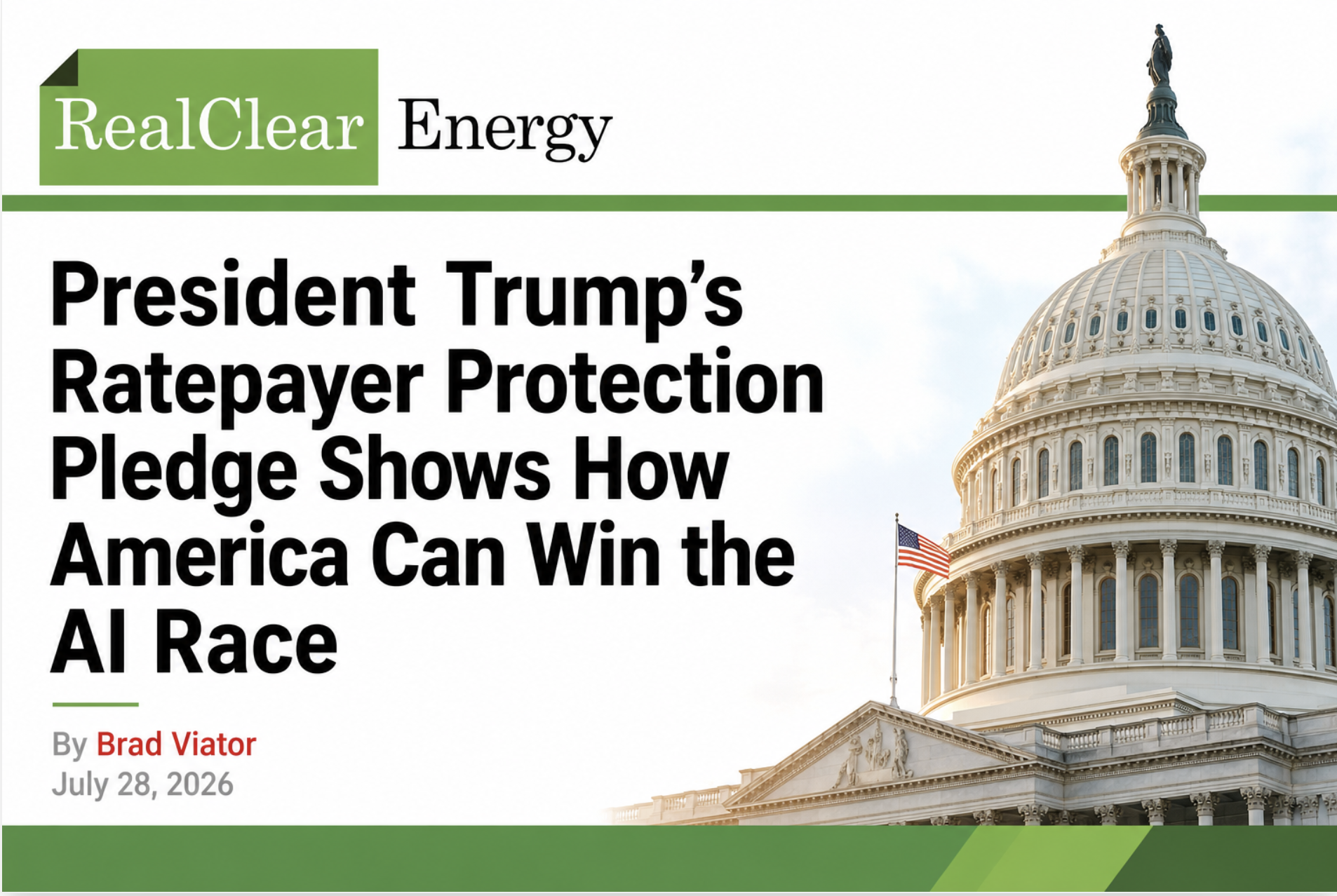 Real Clear Energy: President Trump’s Ratepayer Protection Pledge Shows How America Can Win the AI Race