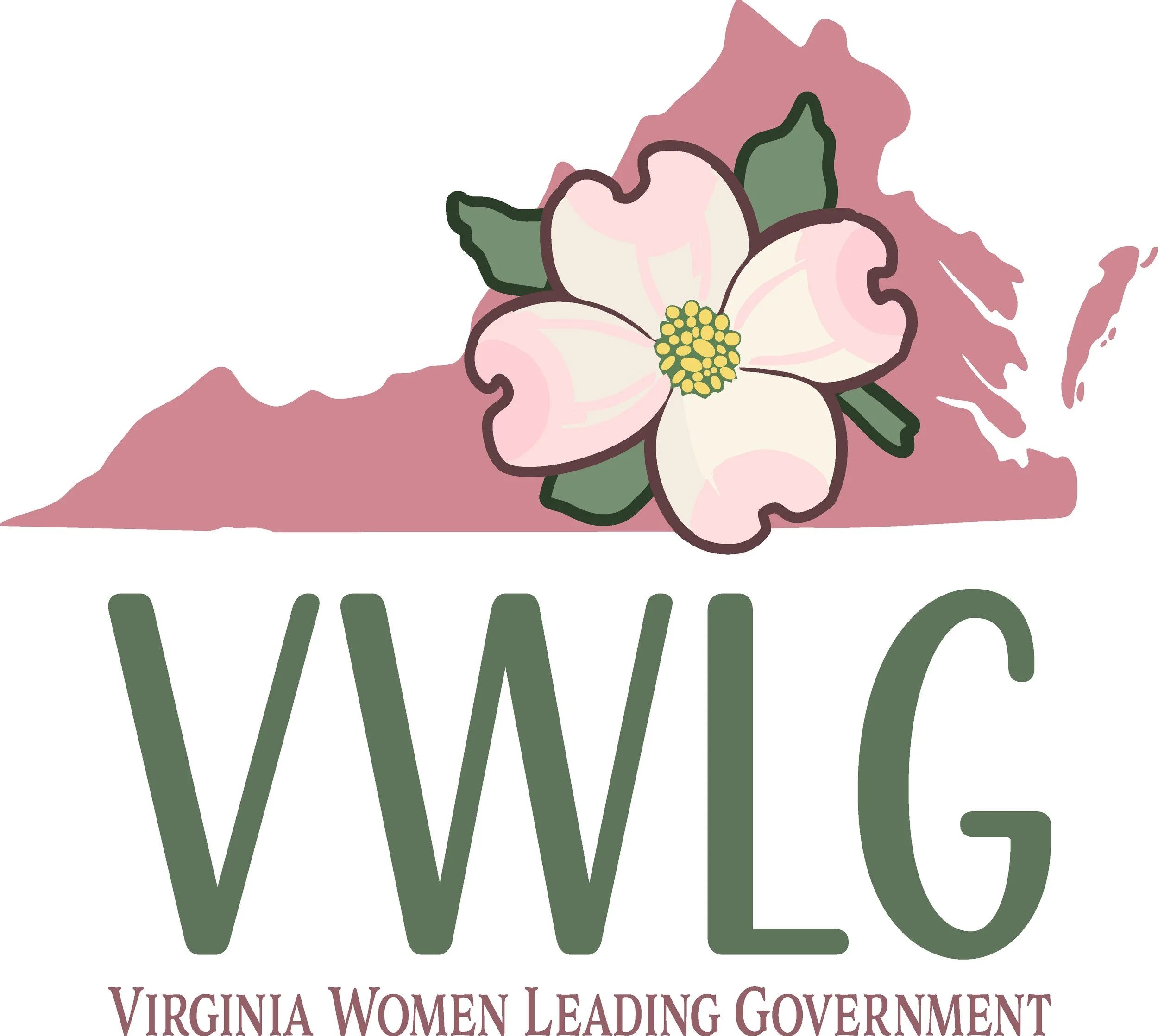 Virginia Women Leading Government logo with shape of the state of Virginia and a flower