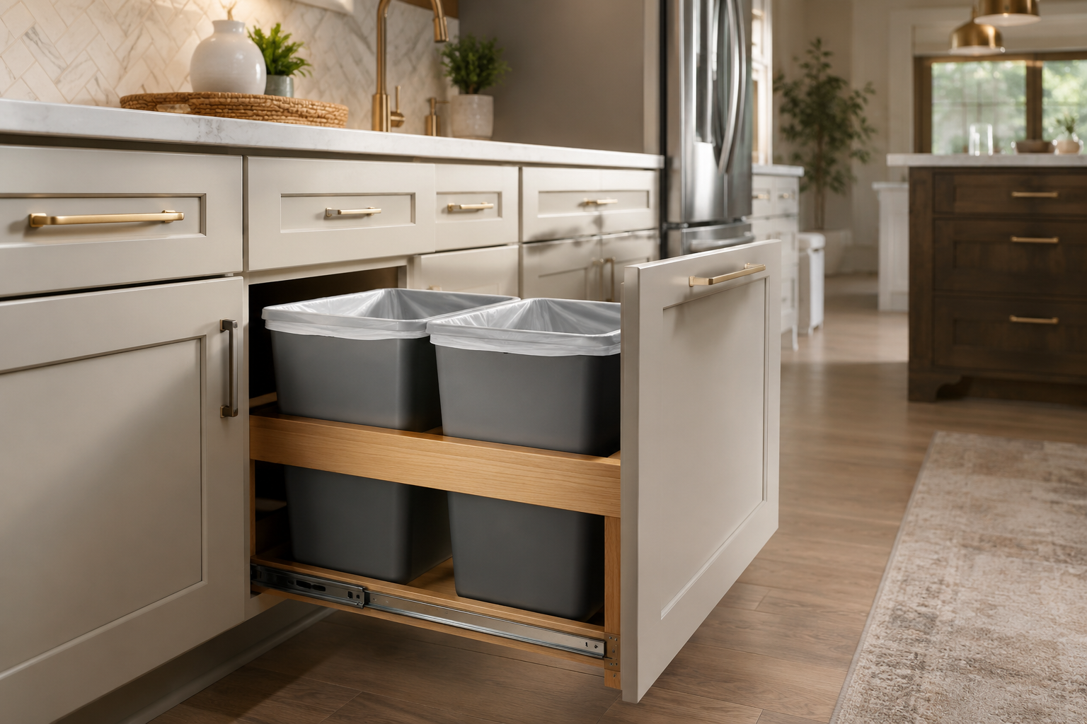 pull out trash can cabinet