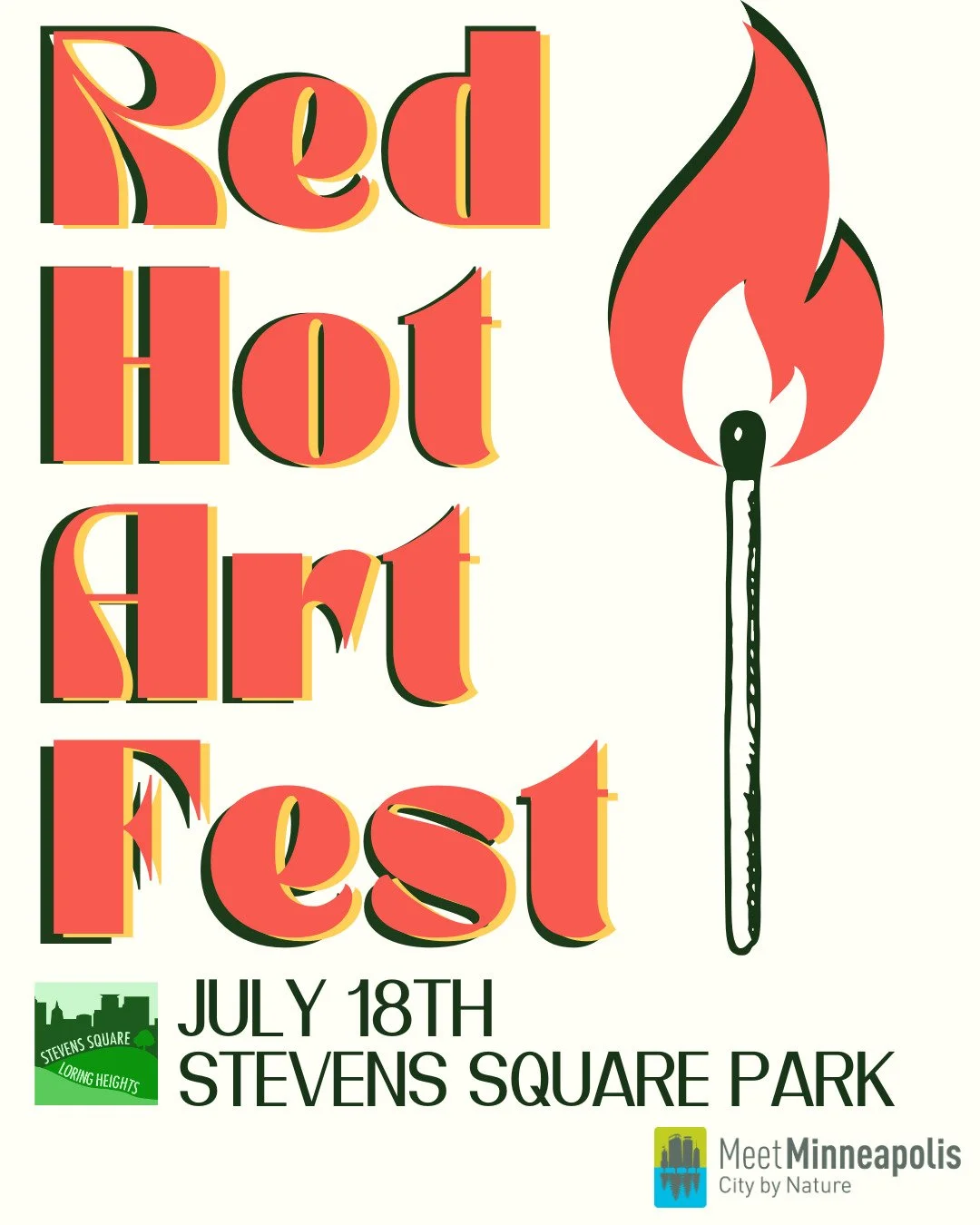 It's official- Red Hot Art Fest is coming back in July!! 🔥

Mark your calendars for Saturday, July 18th for music, art, and community in Stevens Square Park!

If you're an artist looking to vend/perform/host a workshop or an org looking to table, ou