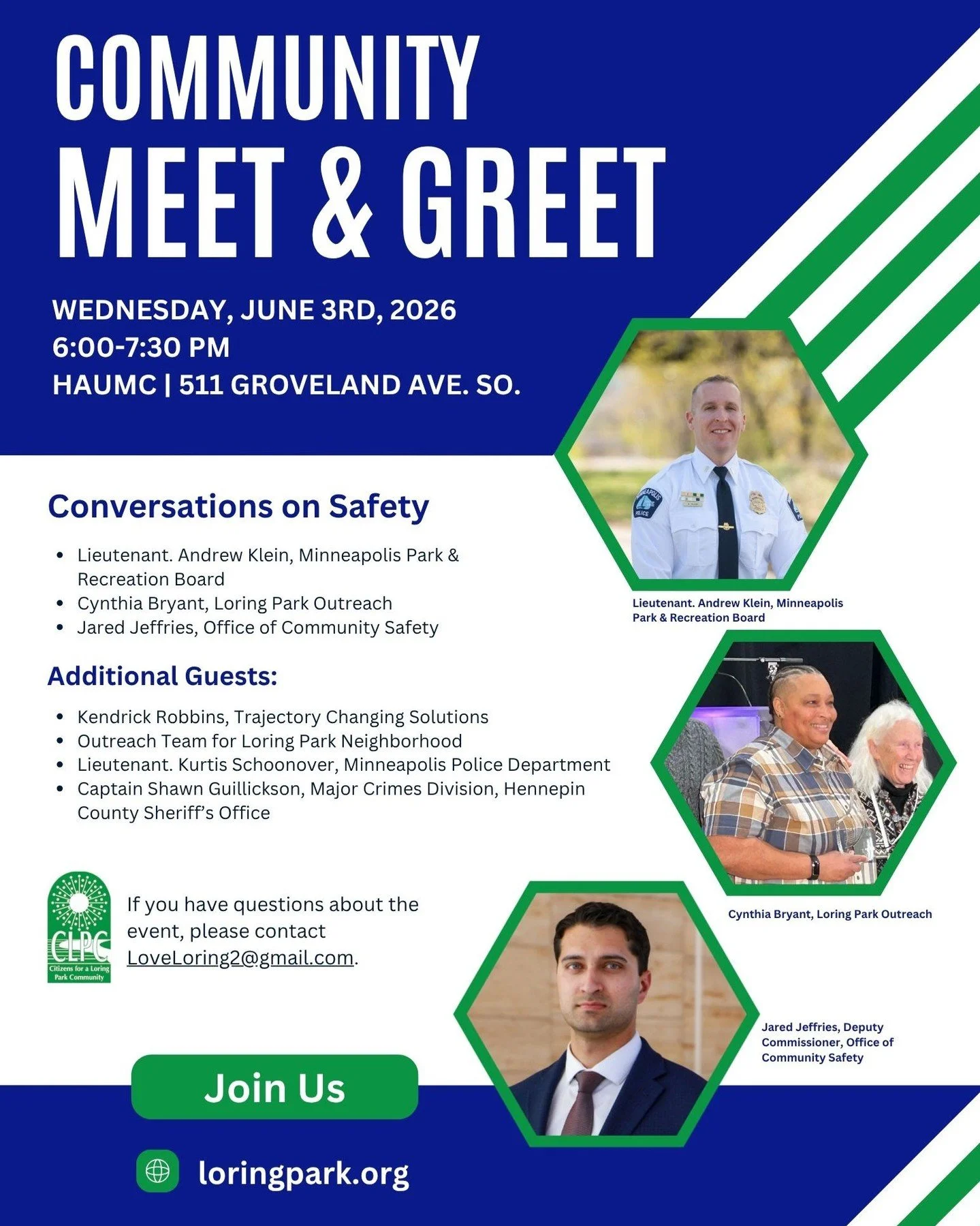 Join our neighbors in Loring Park for a Community Meet &amp; Greet TONIGHT!

June 3rd, 6pm - 7:30pm
HAUMN | 511 Groveland Ave S

Join for conversations on safety with reps from MPRB, Loring Park Outreach, Community Safety Professionals and more!