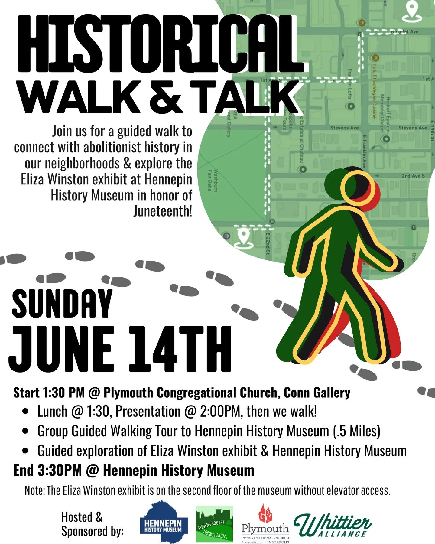 [Reposted w/adjusted start time for the free lunch]

Walk &amp; Learn With Us!!

Join Plymouth Congregational Church, Stevens Square Community Organization, Whittier Alliance, and Hennepin History Museum for a guided walk connecting abolitionist hist