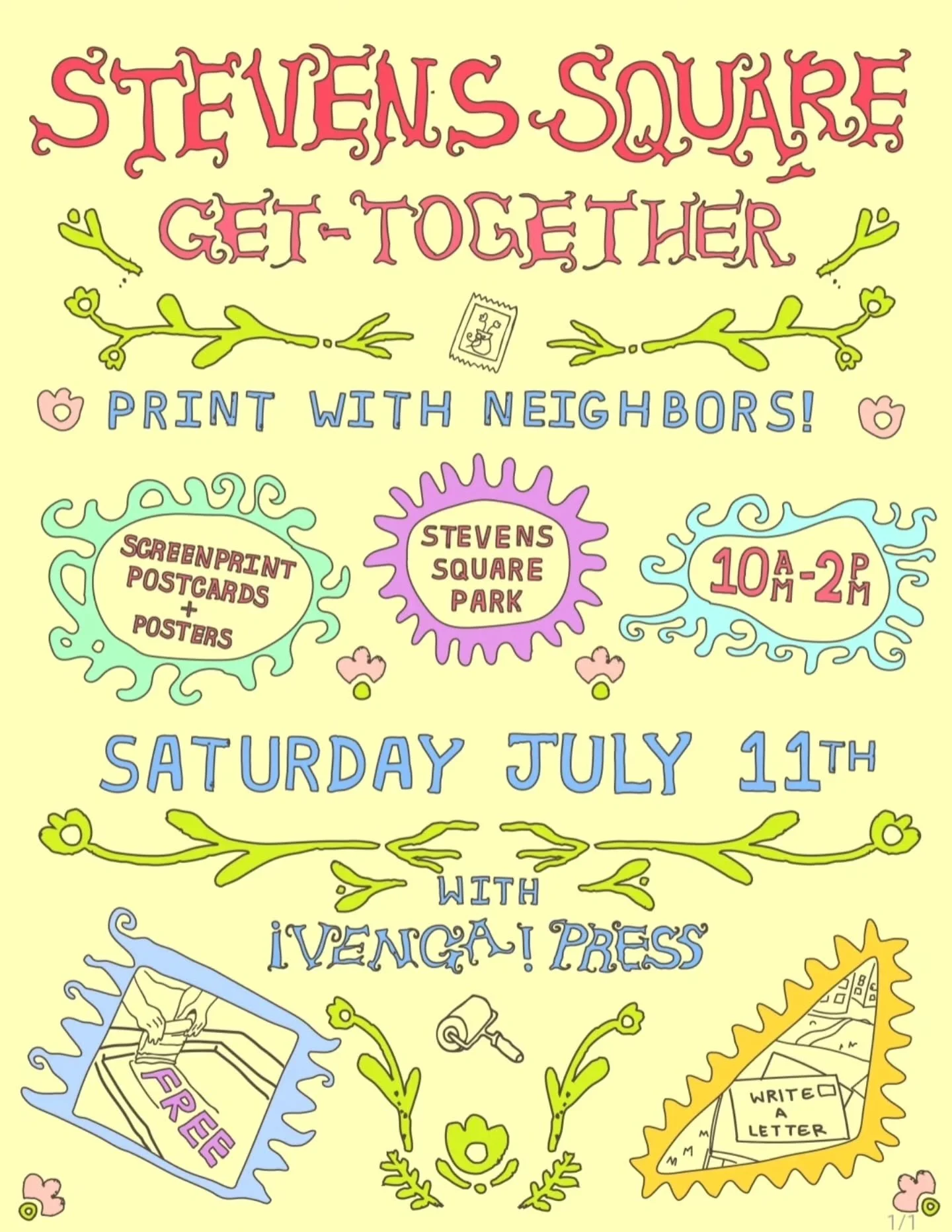 Some neighbors will be hosting a screenprinting day in the park on Saturday- make a free postcard to send to whoever you'd like!!

A message from the organizers:

"As residents of the Stevens Square and Whittier neighborhoods for the past four y
