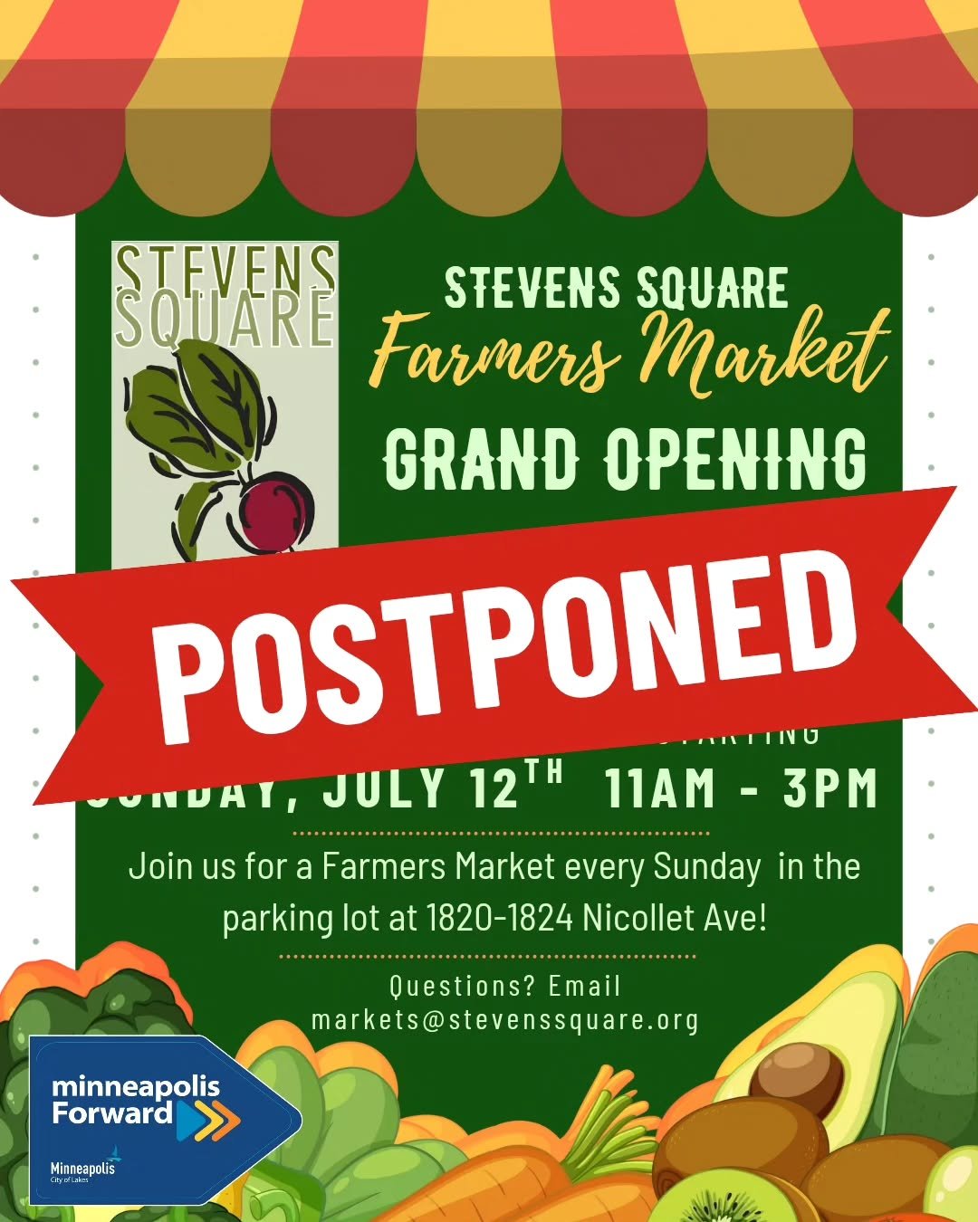 Hello neighbors- unfortunately we will have to postpone the start of the farmers market. 

We will do our best to bring it back in the next fee weeks, please keep an eye out for updates!
