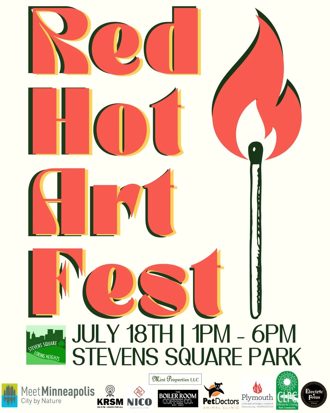 We hope you're as excited as we are for this year's Red Hot Art Fest!!

Final details are in place, artists are gearing up to vend, and poets are polishing their words to perform on stage THIS SATURDAY, July 18th from 1pm - 6pm right in Stevens Squar