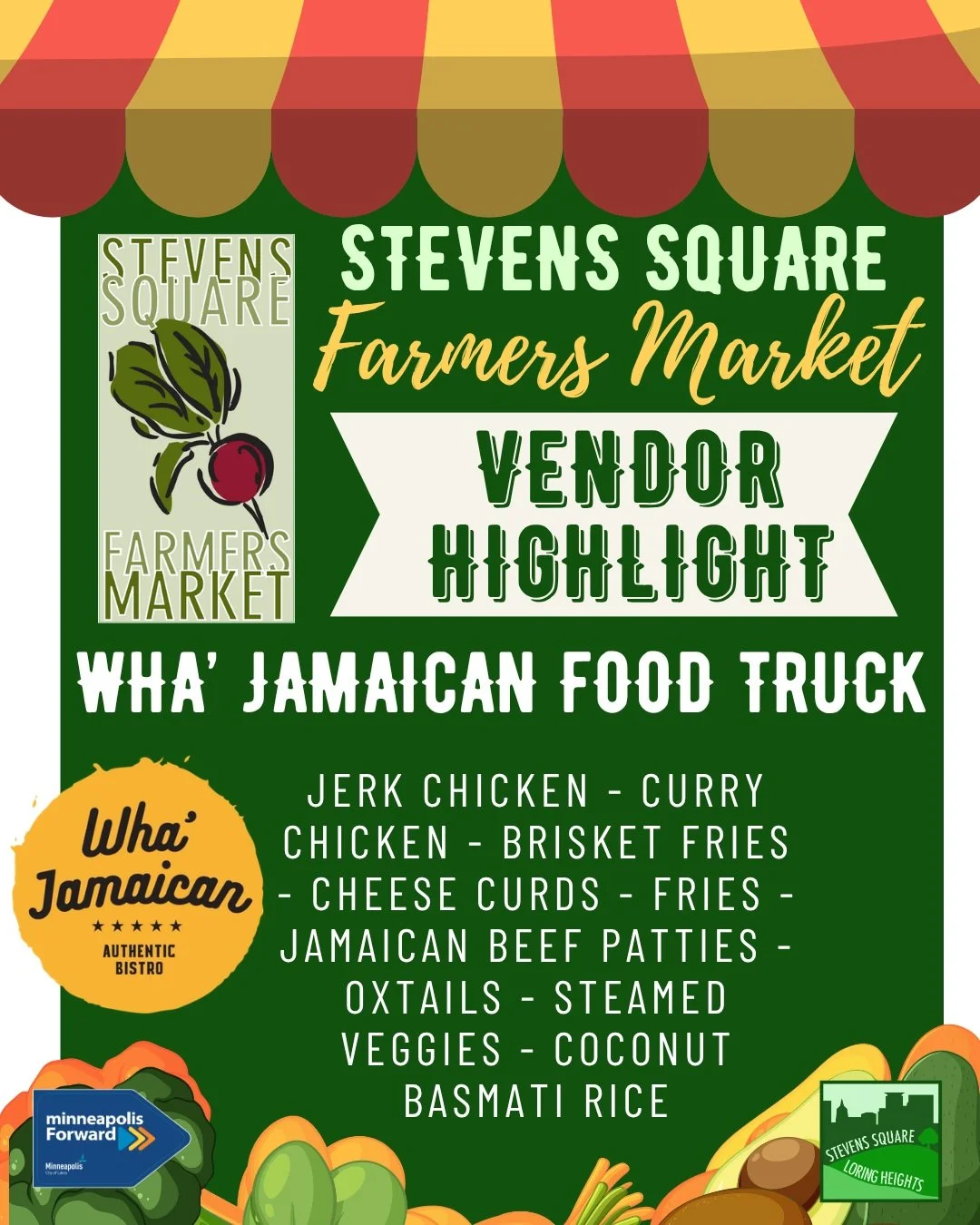 We're excited to announce a new vendor for this weekend's upcoming farmers market: Wha' Jamaican!

Stop by for fresh produce, mobile mending, flowers, and amazing food!

See you Sunday!