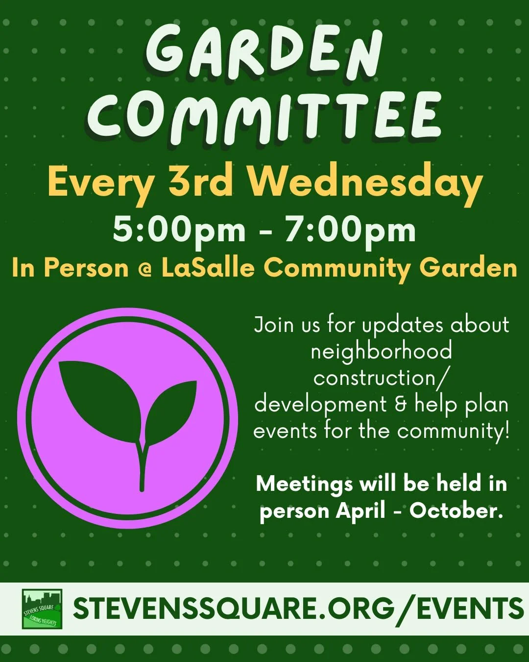 Join us TOMORROW at 5pm for our monthly Garden Committee workday!

The Garden Committee provides a space for those with plots in Lasalle Garden, help care for the Overlook Garden, or who just have a green thumb to gather, learn about, and engage with