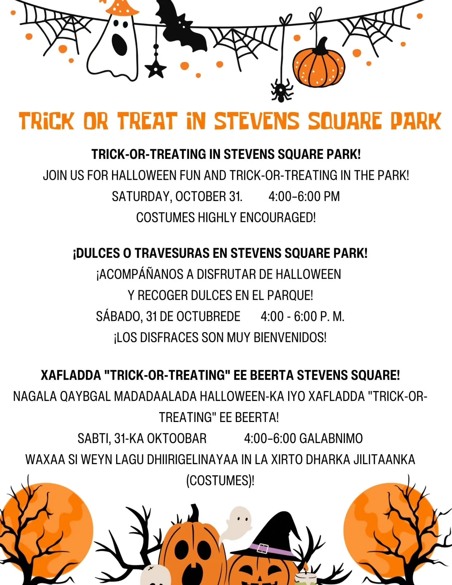 Neighbors have organized a trick-or-treat event in Stevens Square Park tomorrow from 4pm to 6pm- Stop by for community and candy!

Costumes are highly encouraged 🎃