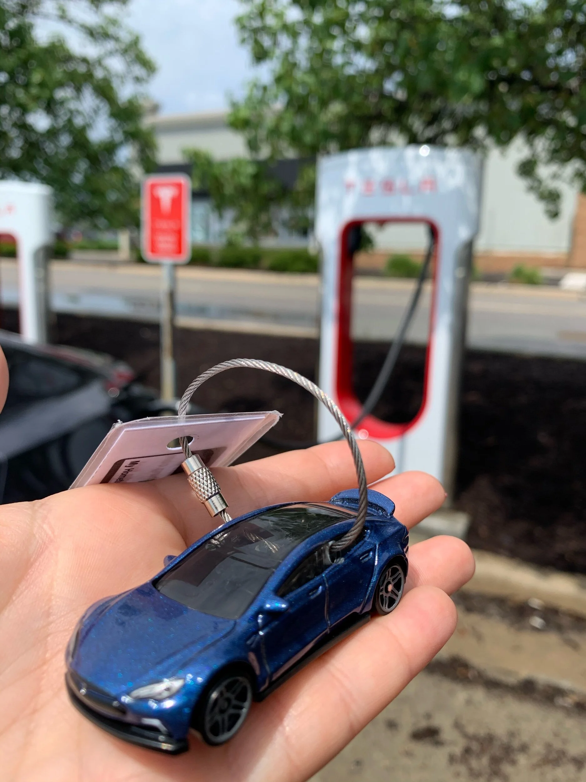 Gifted a geocacher named ‘Hornet’ at a Tesla supercharger in Mishawaka, Indiana.