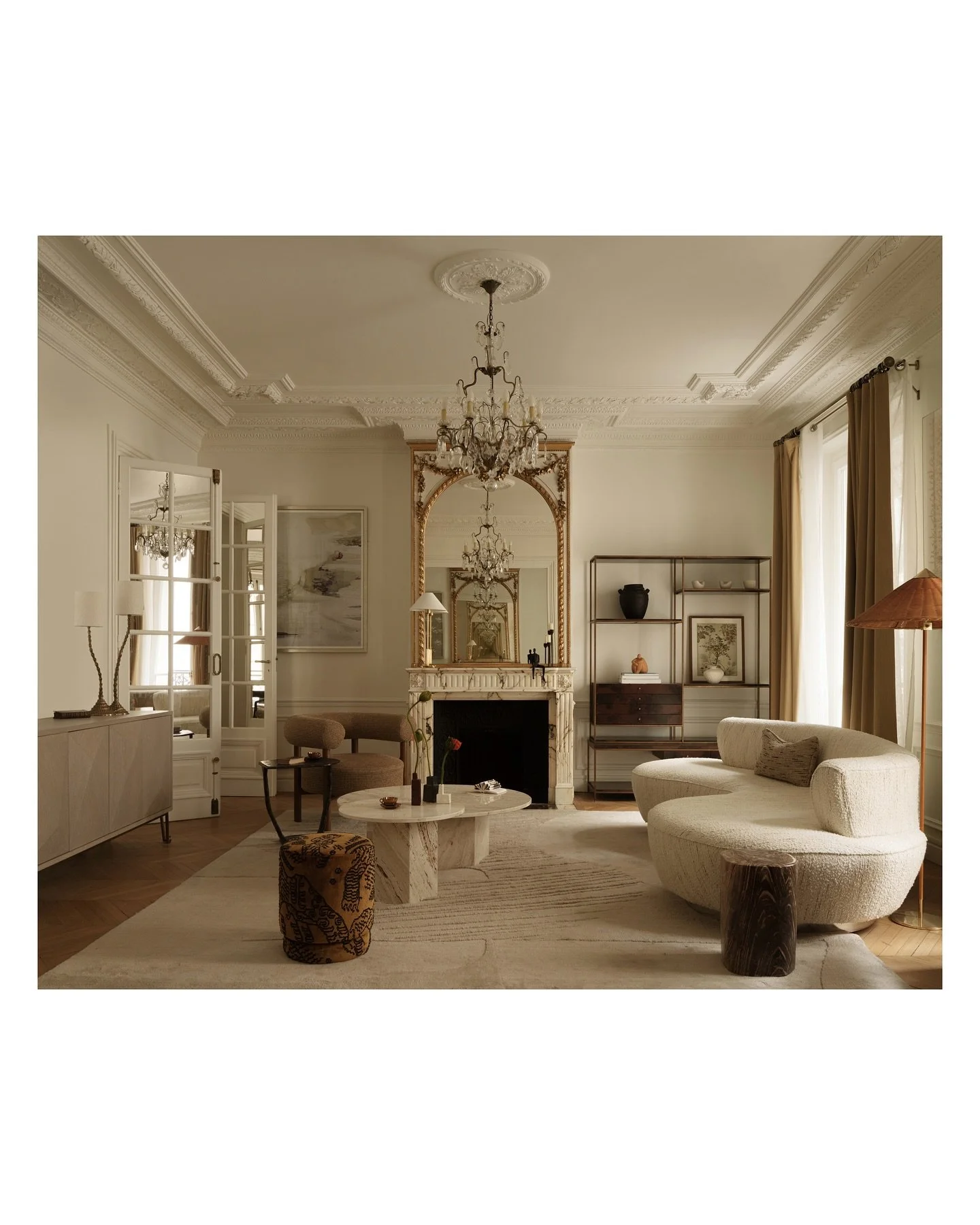 Finishing the series with the living room &mdash; a space with a quiet, moody elegance that was a joy to capture. Rich textures, sculptural forms, and beautiful styling throughout. Grateful to have worked on this project.

Interior Design | @olgaashb