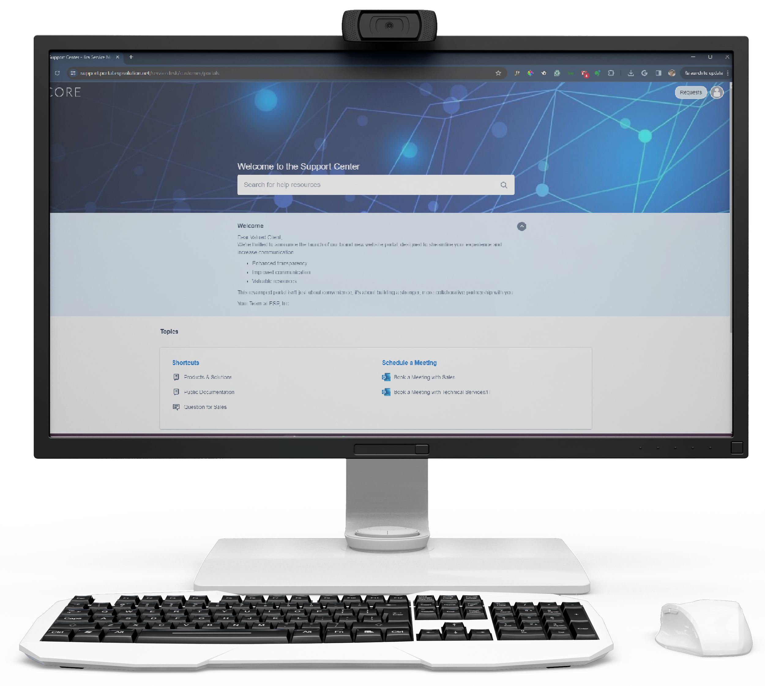 Computer with support center page