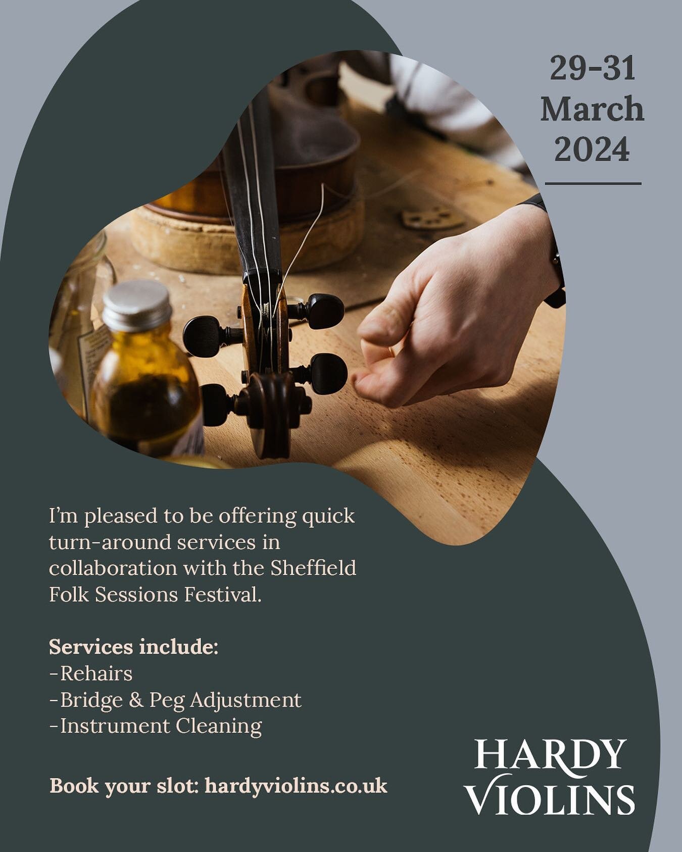 This year I&rsquo;ll be working with @sheffieldsessionsfestival to offer quick-turnaround services on bows, violins, violas and cellos throughout the festival weekend.

Find out more, and reserve your slot via my website: hardyviolins.co.uk

I&rsquo;