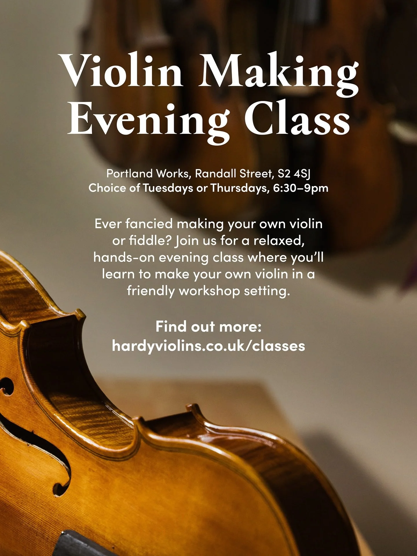 With the imminent move into my new larger workshop space, I&rsquo;m really excited to be able to start offering evening hobby classes teaching violin/fiddle making from mid-October. The Thursday class is already full, but I&rsquo;ve just opened up sp