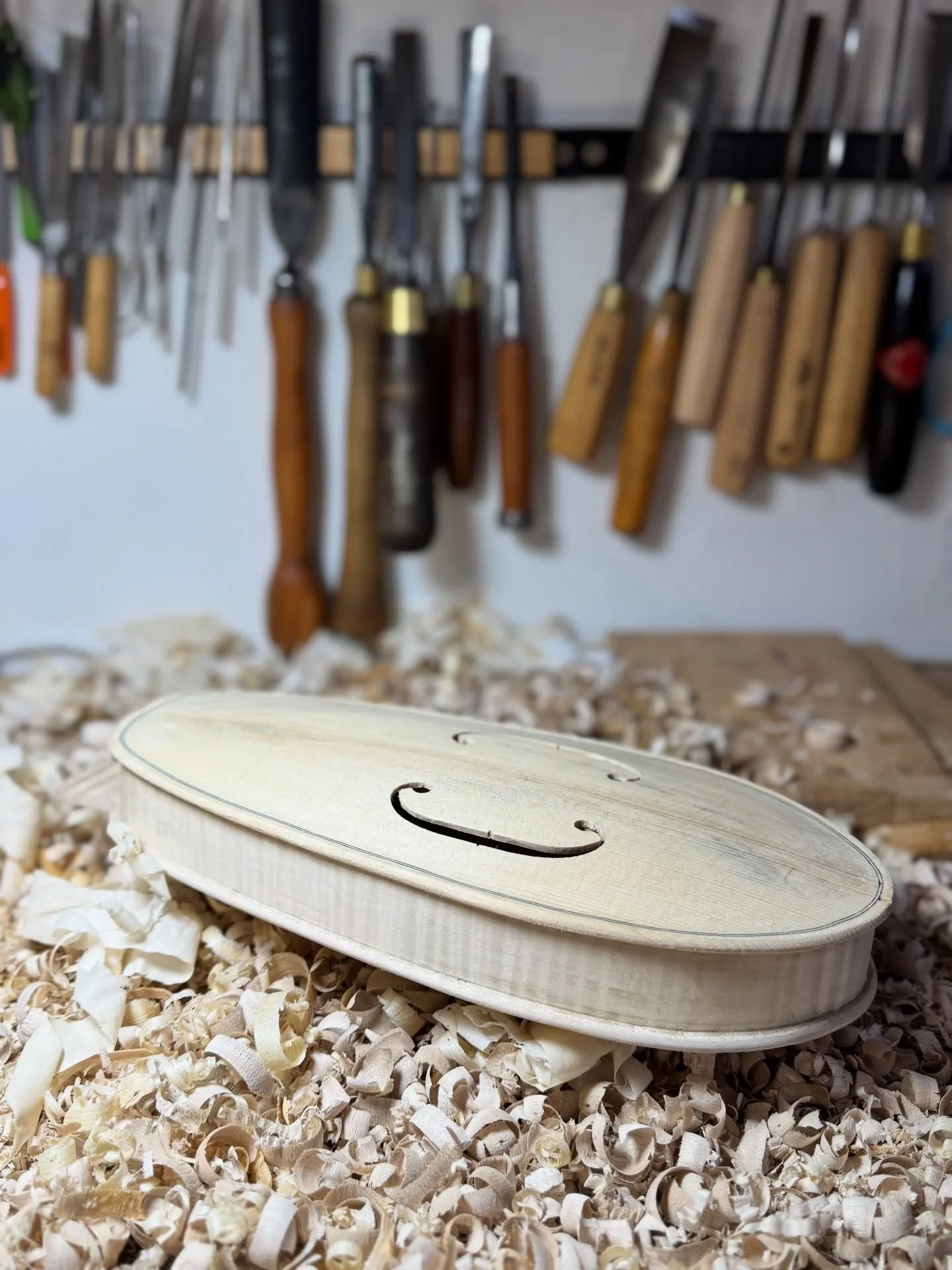 Current projects on the workbench: a prototype pochette and two violin commissions. 

The pochette is a little side quest I&rsquo;ve taken myself on. Pochettes (also known as Kit Fiddles) are a very small version of a violin that were primarily used 