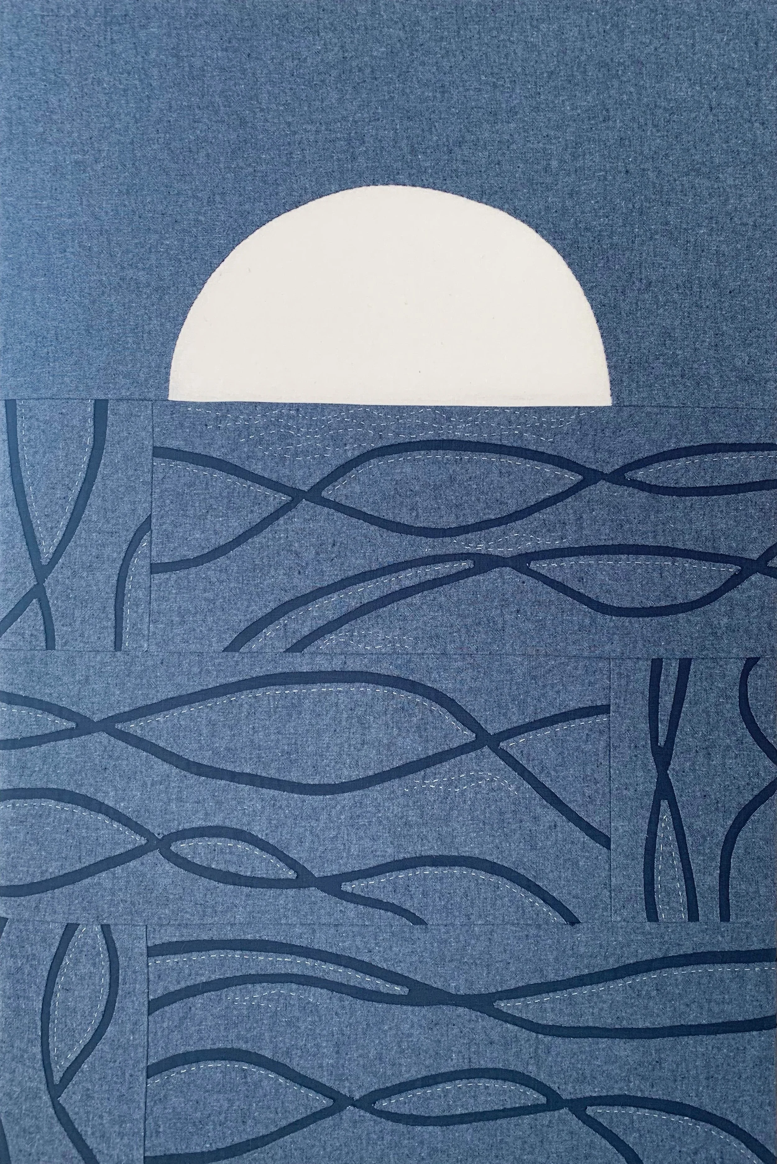 FULL MOON SEA +  Linen and cotton fabrics; 24 x 36 inches 