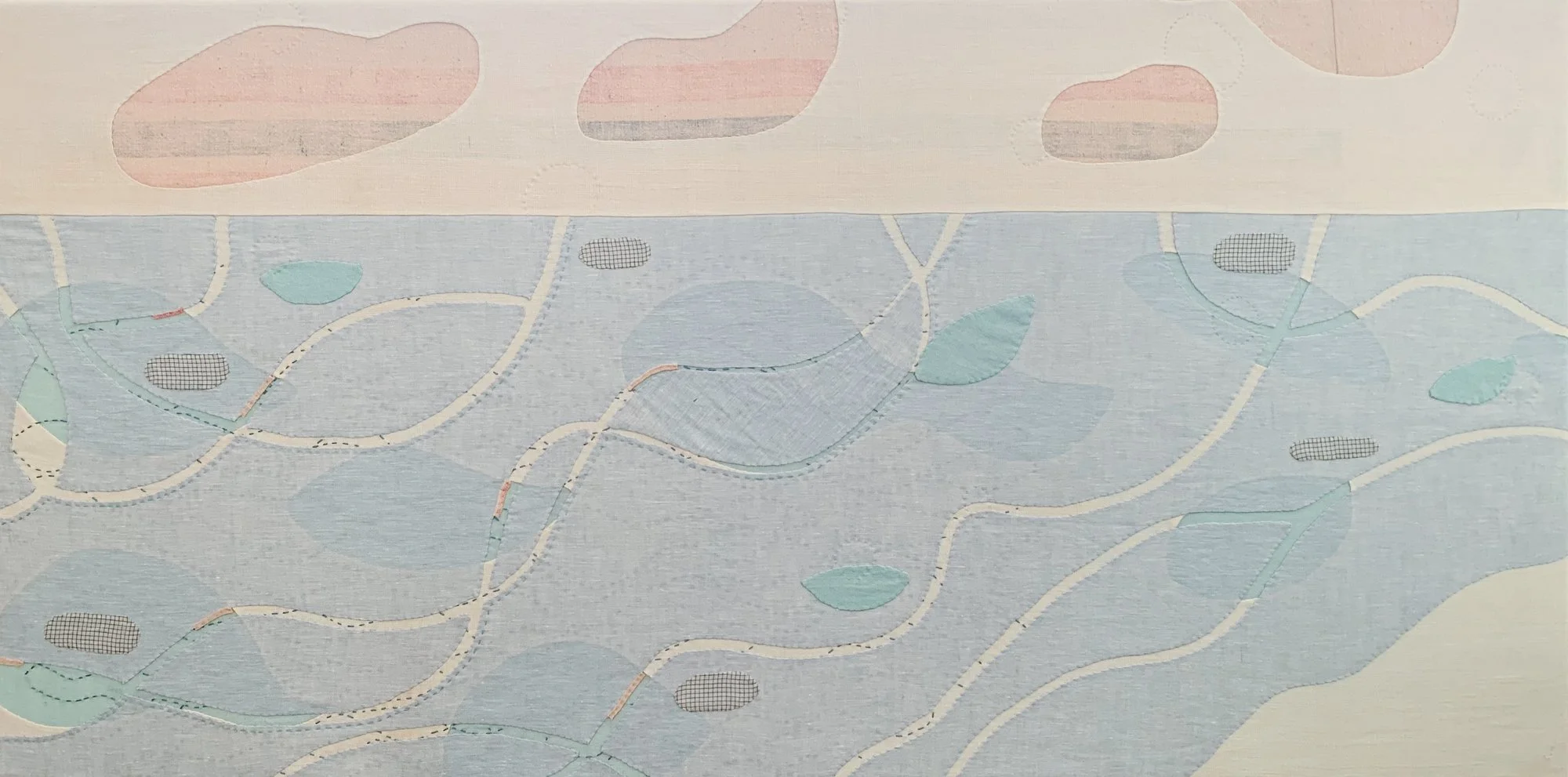 A SUMMERY SEA + Linen and cotton fabrics; 48 x 24 inches