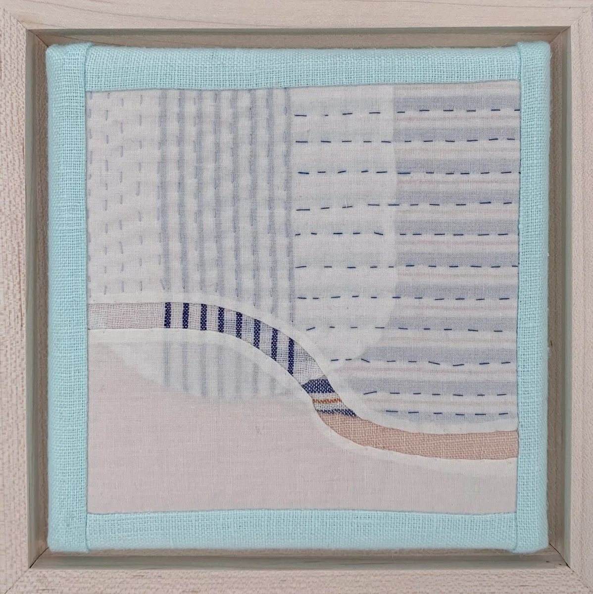 CHANNELS 3 + Linen and cotton fabrics; 5 x 5 inches