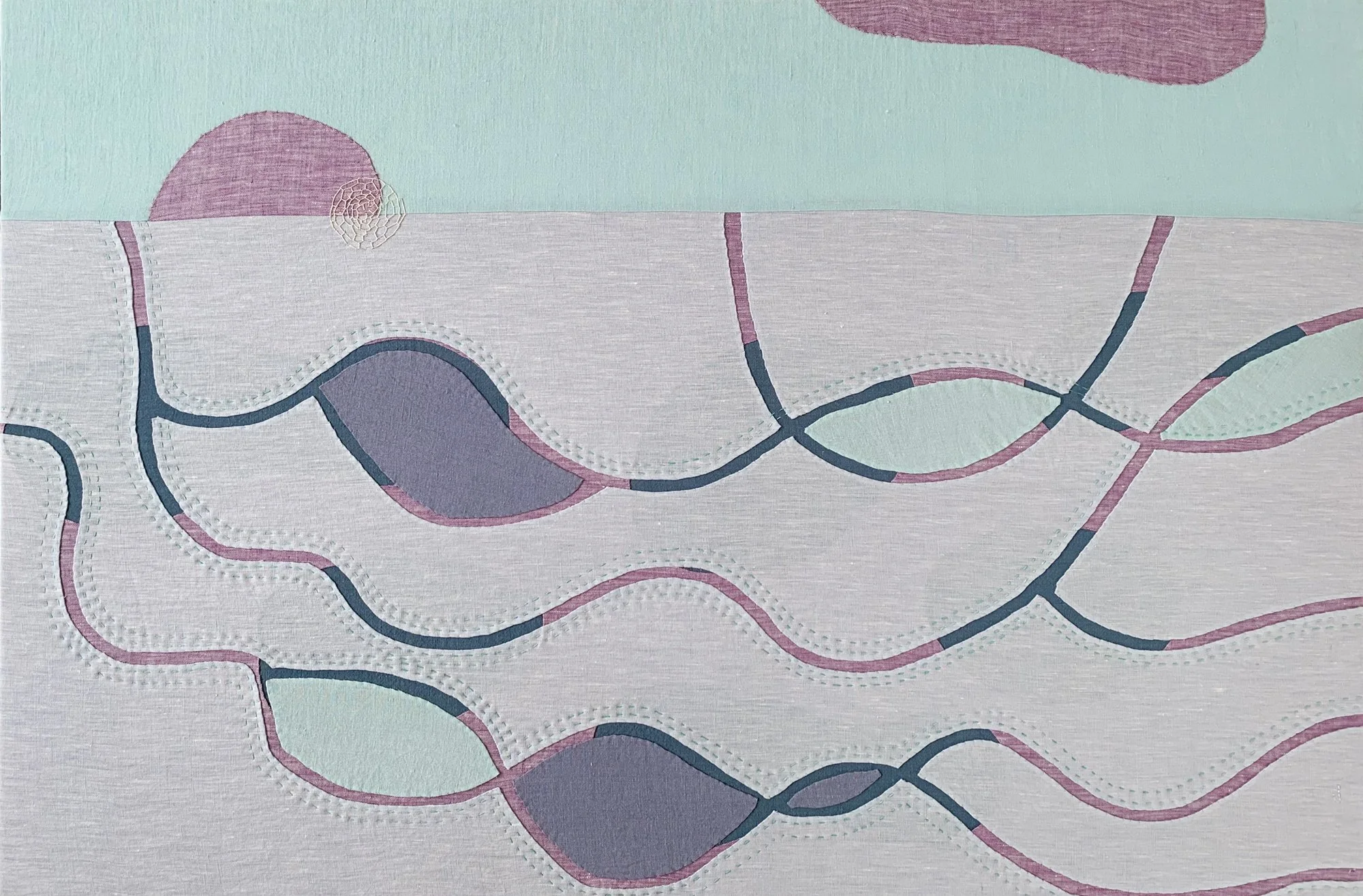 BEACH PARTY + Linen and cotton fabrics; 36 x 24 inches