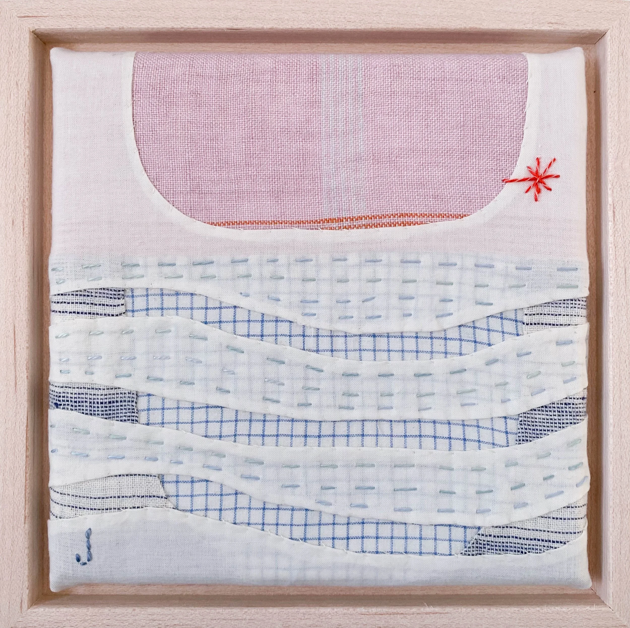 A BEAUTIFUL NEW DAY 4 +  Linen and cotton fabrics; 5 x 5 inches 