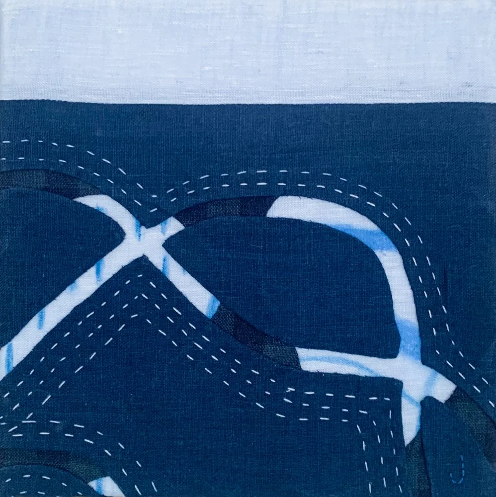 FOLLOWING THE TIDES 3 + Linen and cotton fabrics; 8 x 8 inches