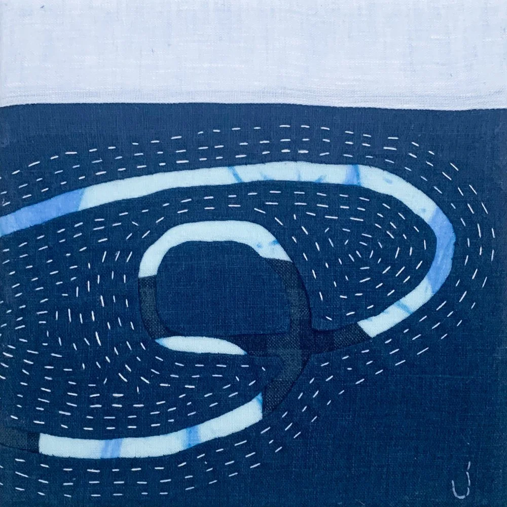 FOLLOWING THE TIDES 2 + Linen and cotton fabrics; 8 x 8 inches