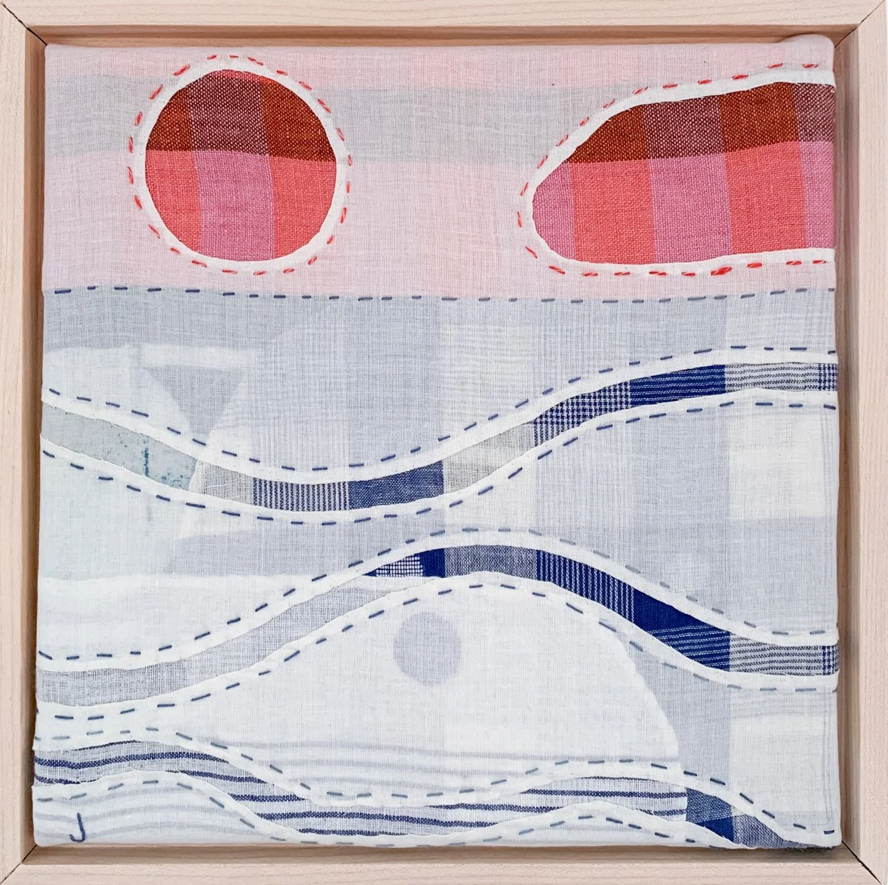 SUMMER MORNING I + Linen and cotton fabrics; 8 x 8 inches
