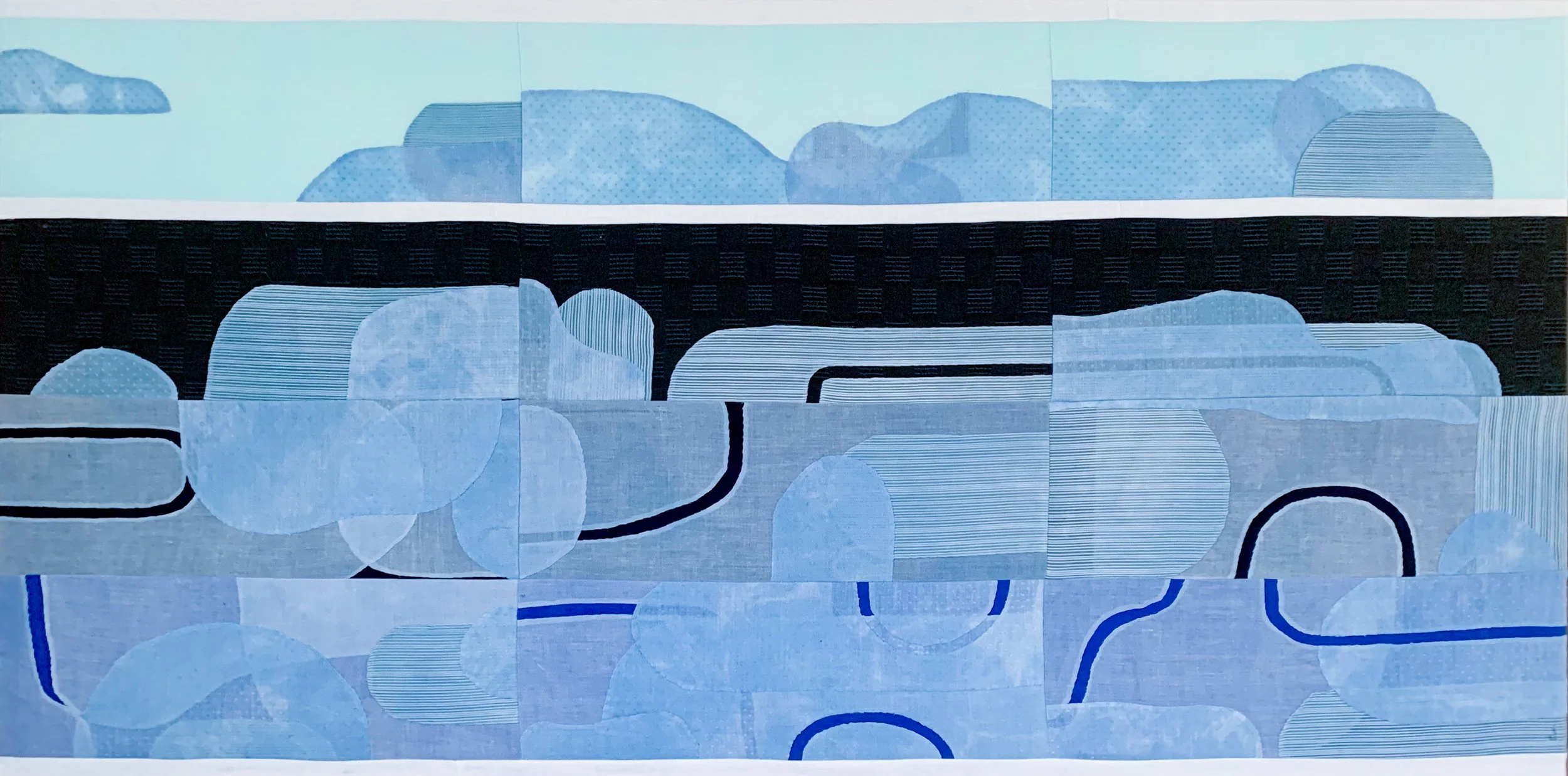 LOOKING FORWARD + Linen and cotton fabrics with vintage Swiss dot;  48 x 24 inches