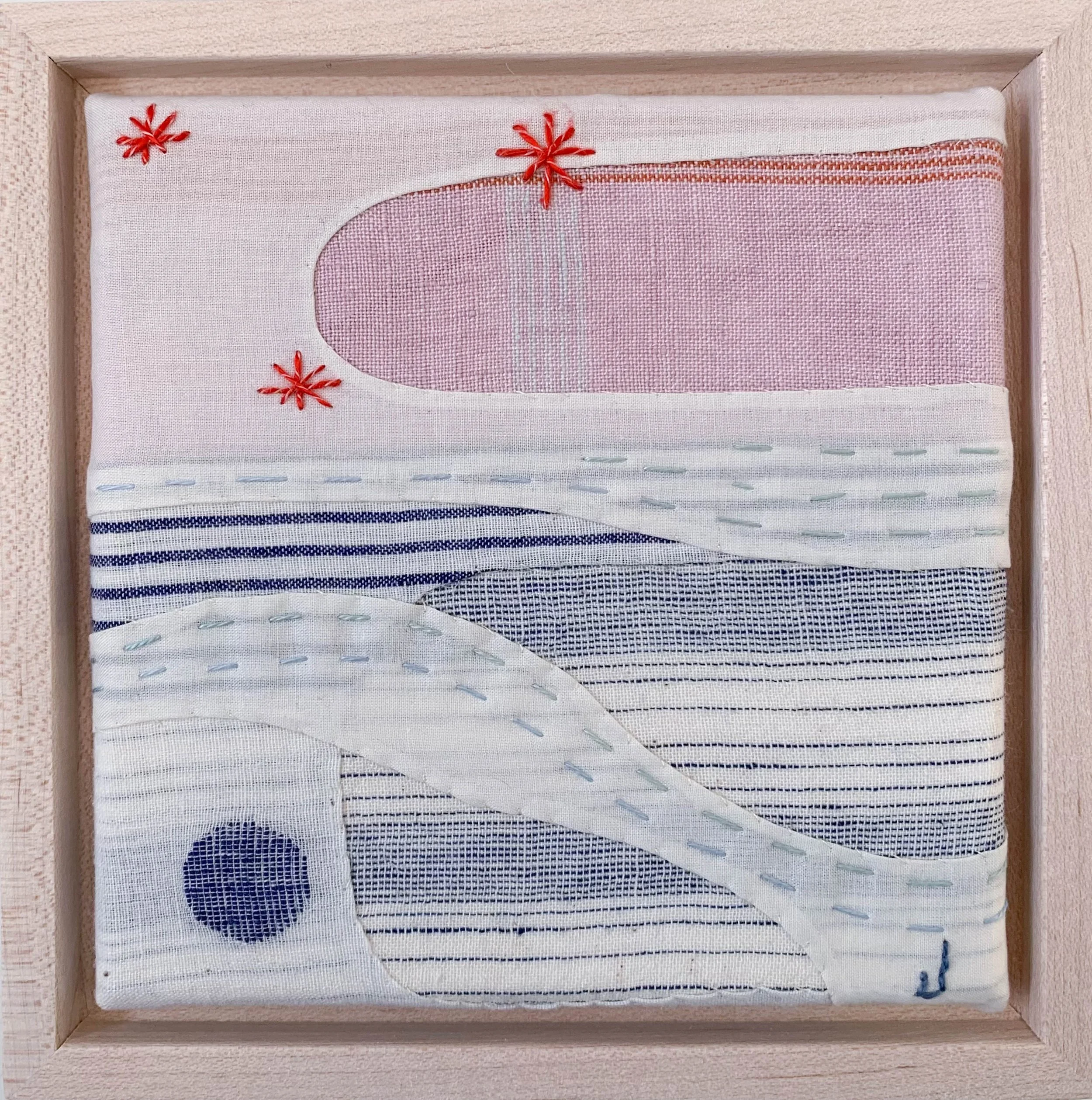 A BEAUTIFUL NEW DAY 3 + Linen and cotton fabrics; 5 x 5 inches