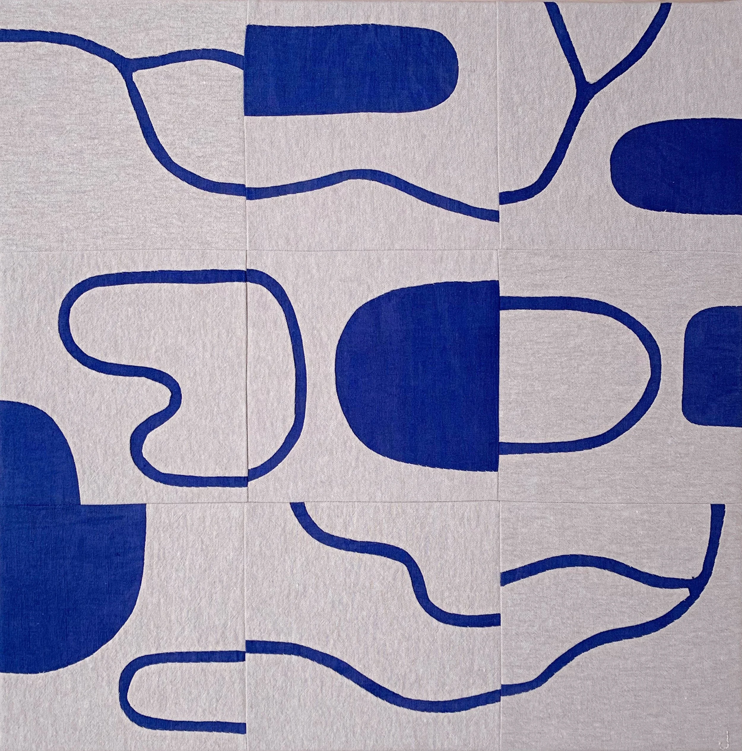 WADING POOLS AND WATERY WALKS +  Linen and cotton fabrics; 20 x 20 inches 