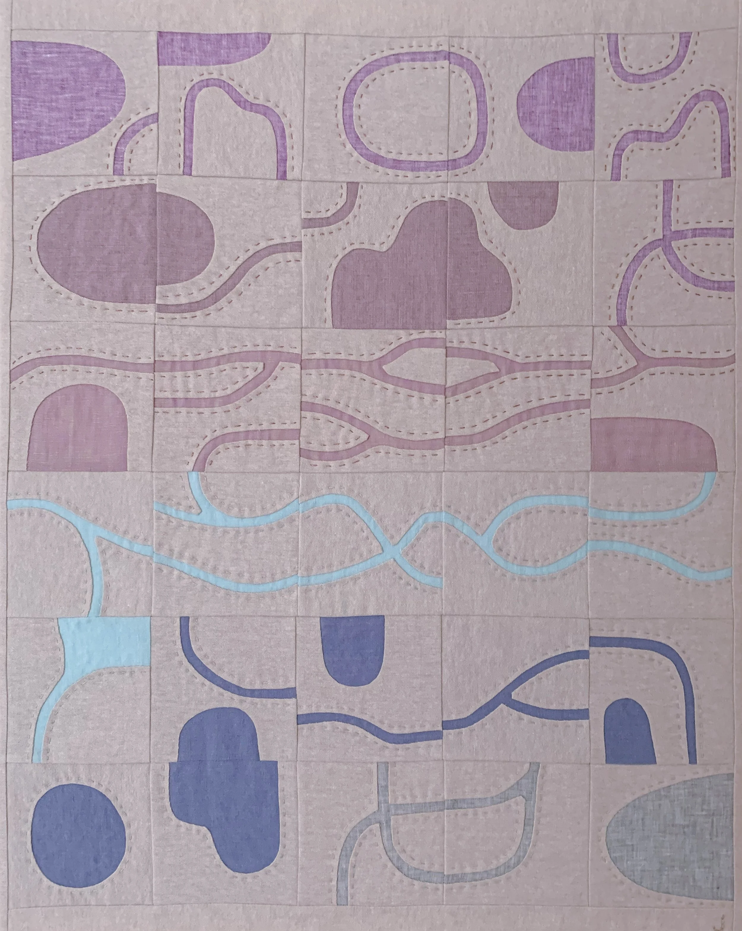 MOVING BETWEEN SEA AND SKY + Linen and linen-cotton fabrics; 23 x 29 inches