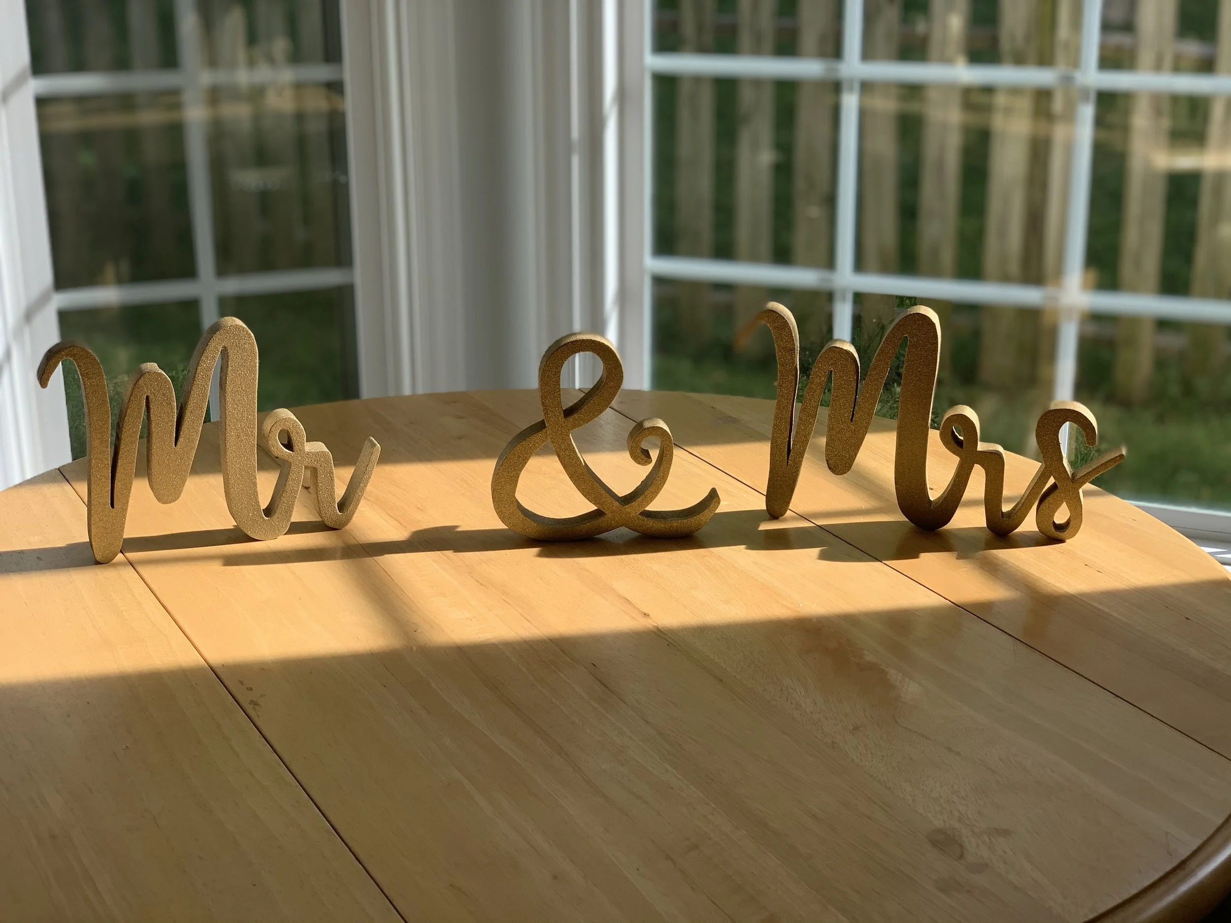 Mr. & Mrs. wedding decor, gold