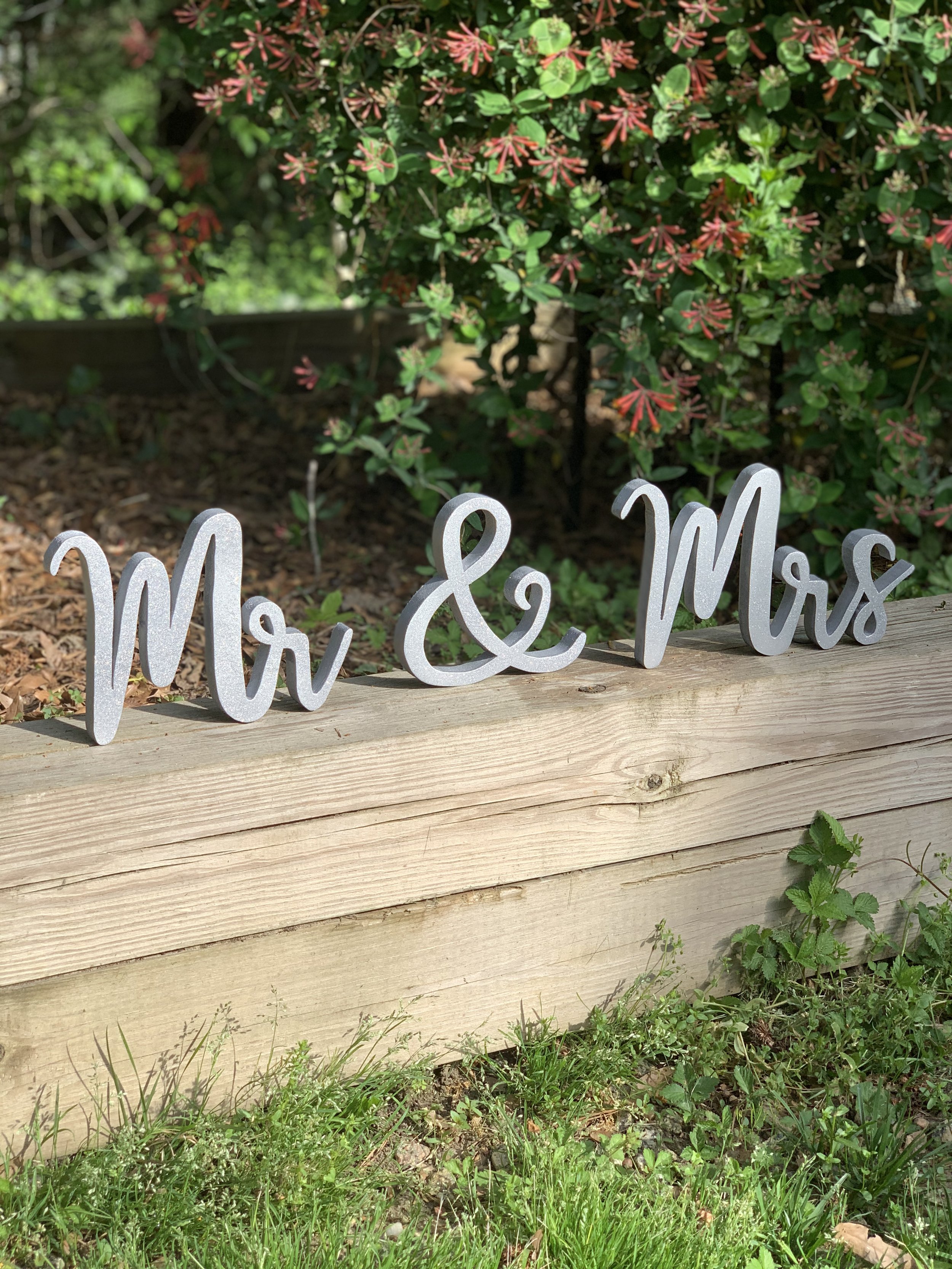 Mr. & Mrs. wedding decor, silver