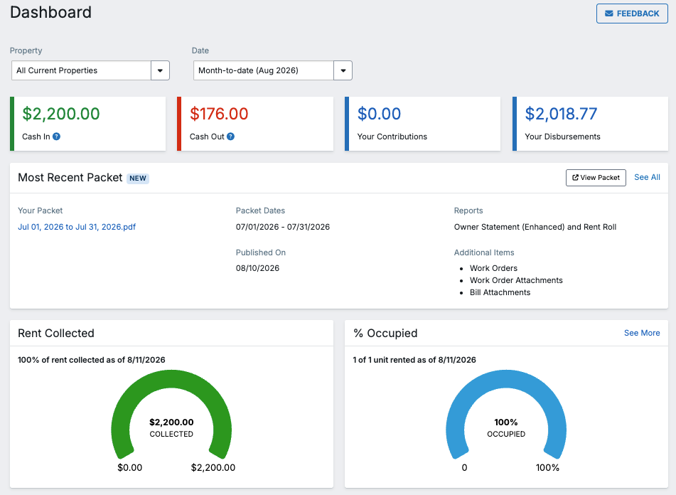 Screenshot of owner dashboard