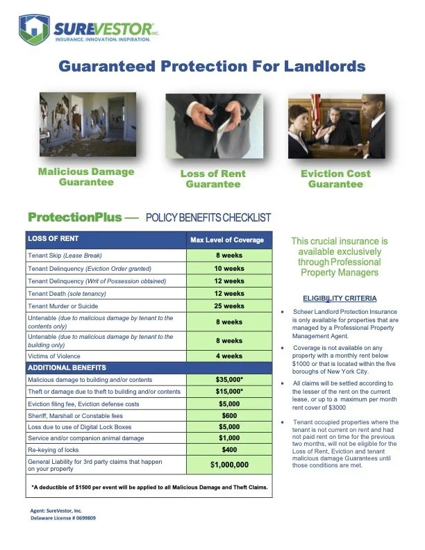 Flyer for Surevestor Protection Plus plan with chart.