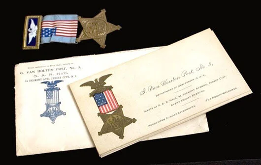 Grand Army of the Republic items that belonged to Thomas Jefferson Brady. The GAR was a fraternal organization made up of Union veterans of the Civil War. Minnetrista Heritage Collection