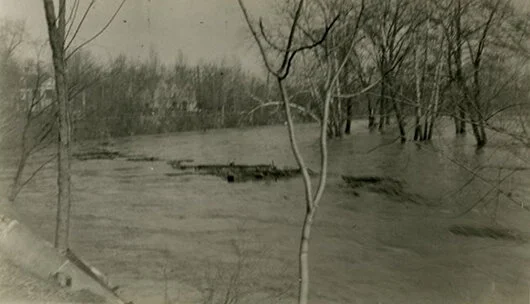 Looking north toward Ball homes, Maplewood and Nebosham, from Wheeling Avenue.