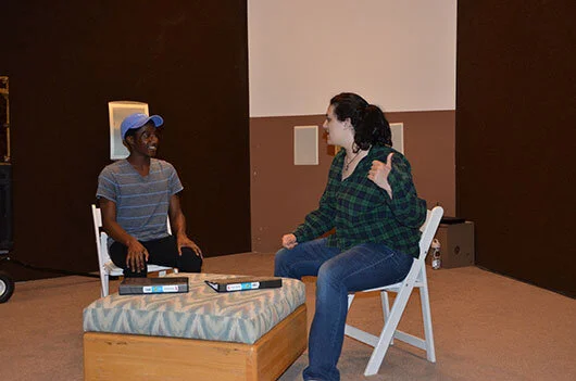 Actors 1 &amp; 2 acting out an upcoming scene for the mainstage play.