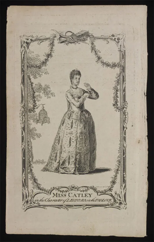 A 1770 engraving depicting Leonora from “The Padlock.” Collection of the Victoria and Albert Museum