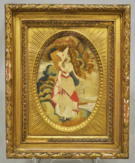 Completed in either America or England, this embroidery was worked by a skilled student. Minnetrista Heritage Collection
