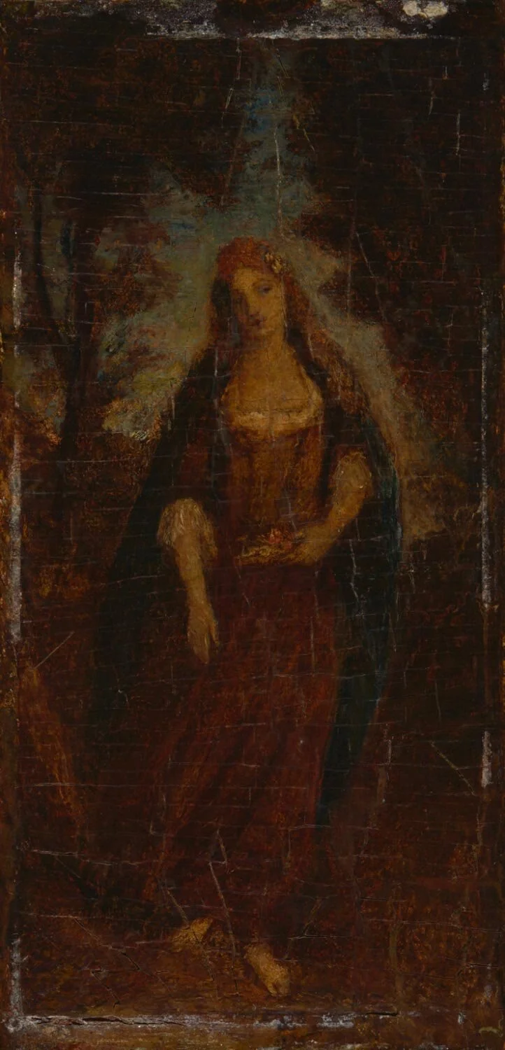 “Little Maid of Acadie” (“Little Maid of Arcady”) , Oil on panel, Albert P. Ryder, 1886, Collection of the Philadelphia Museum of Art