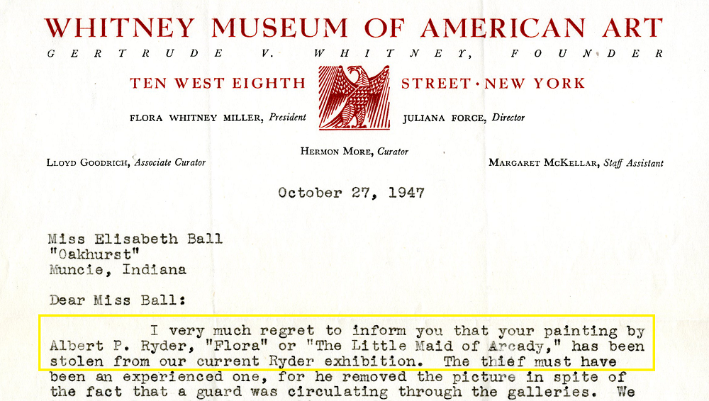&nbsp;In 1947, Elisabeth Ball was notified that her painting was stolen from The Whitney Museum of American Art, Minnetrista Heritage Collection