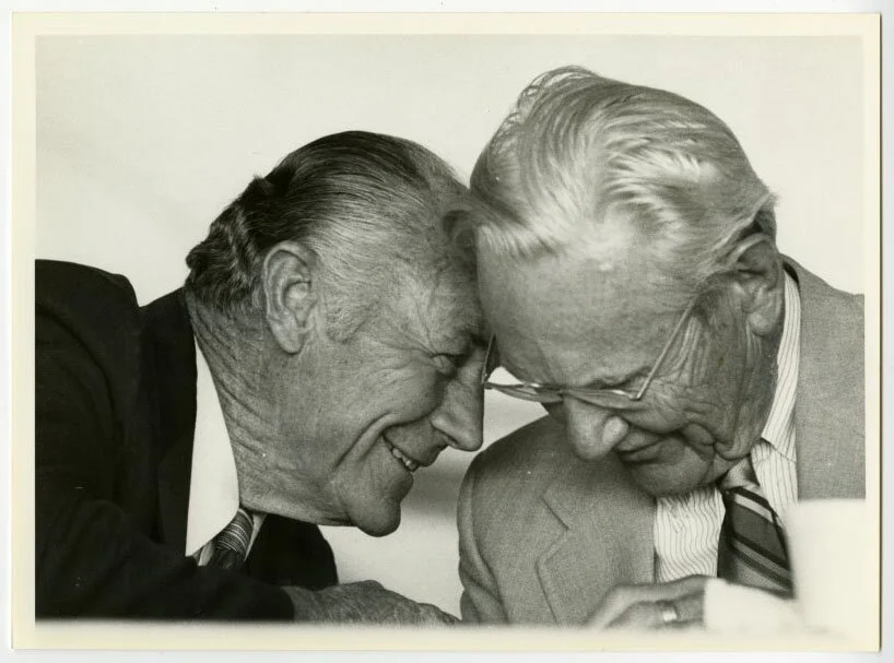 Pictured: Chuck Yeager, left. Edmund F. Ball, right.