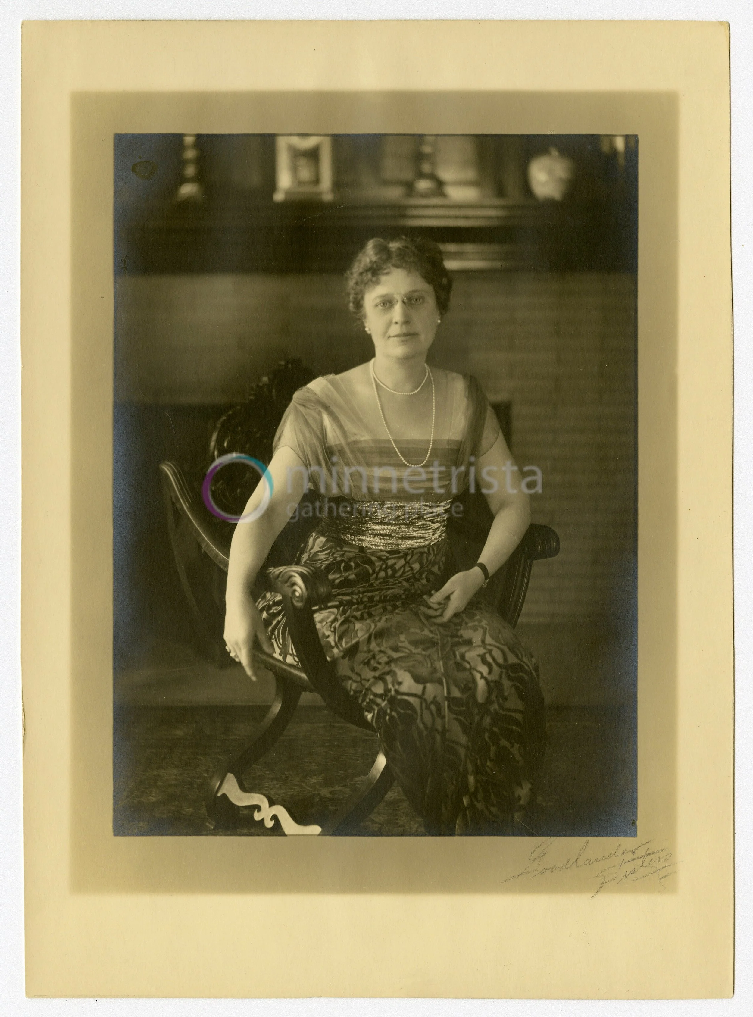 Frances Woodworth Ball in the library of her home, Oakhurst, 1920. Minnetrista Heritage Collection