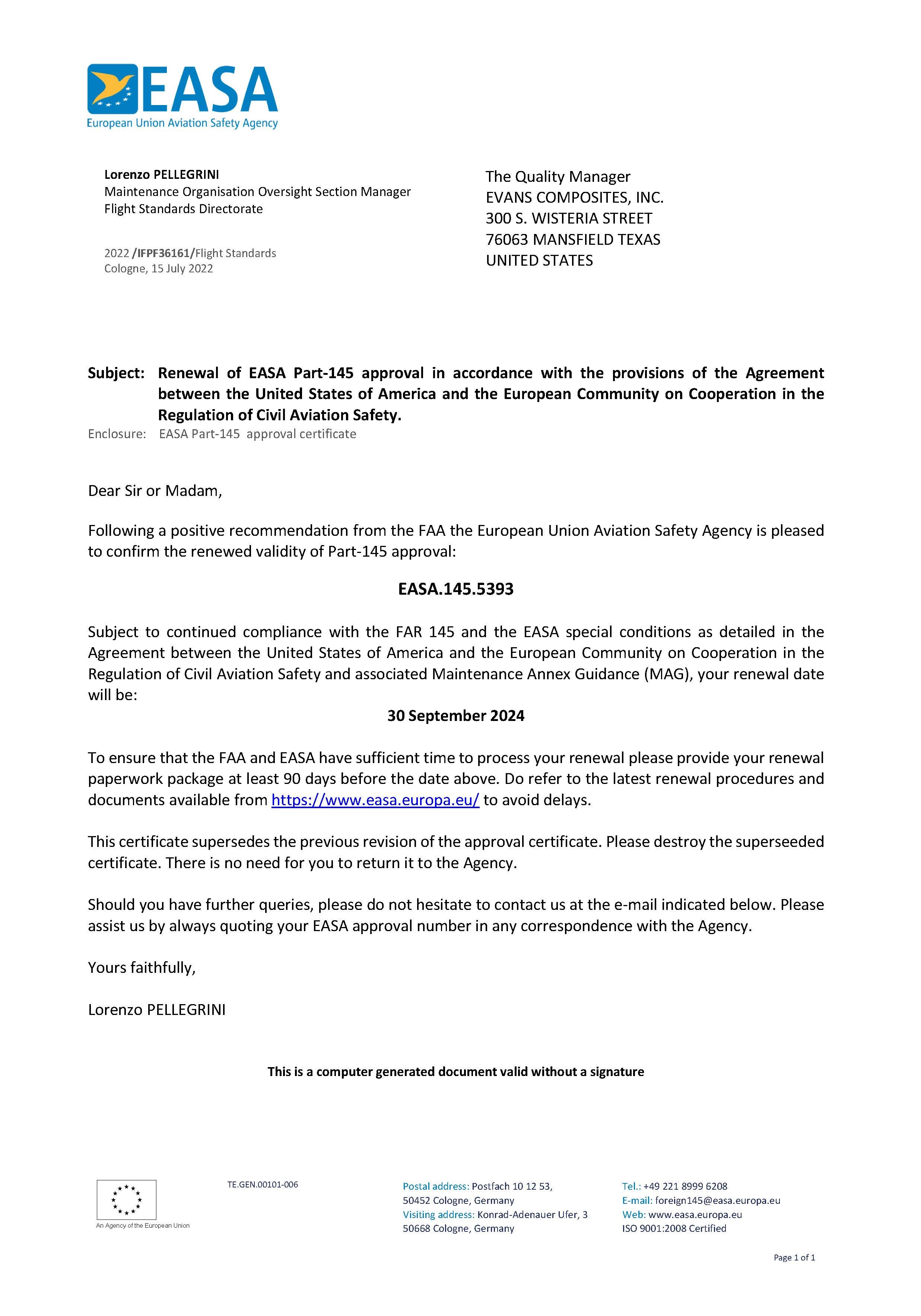 ECI 2024 EASA Certificate