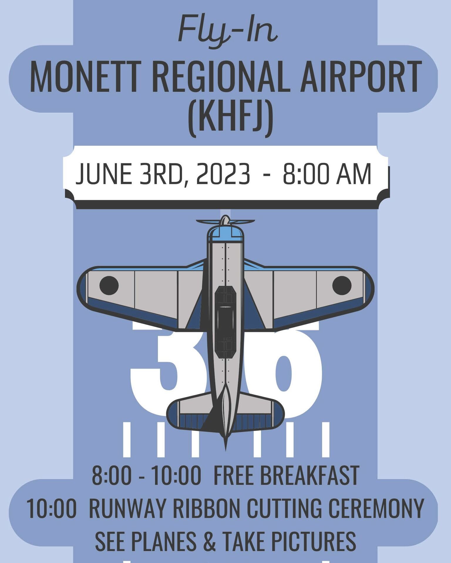 Monett Regional Airport in Monett, MO is having a Ribbon Cutting and dedication for the new 6000 ft runway. 

Dates: 6/3/23
Airport Monett Regional (KHFJ)