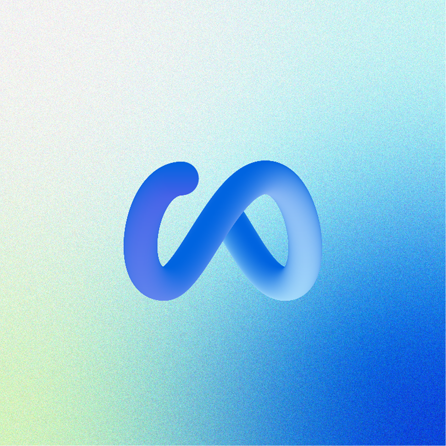 Abstract blue 3D infinity symbol logo on a gradient background of light blue, green, and dark blue.