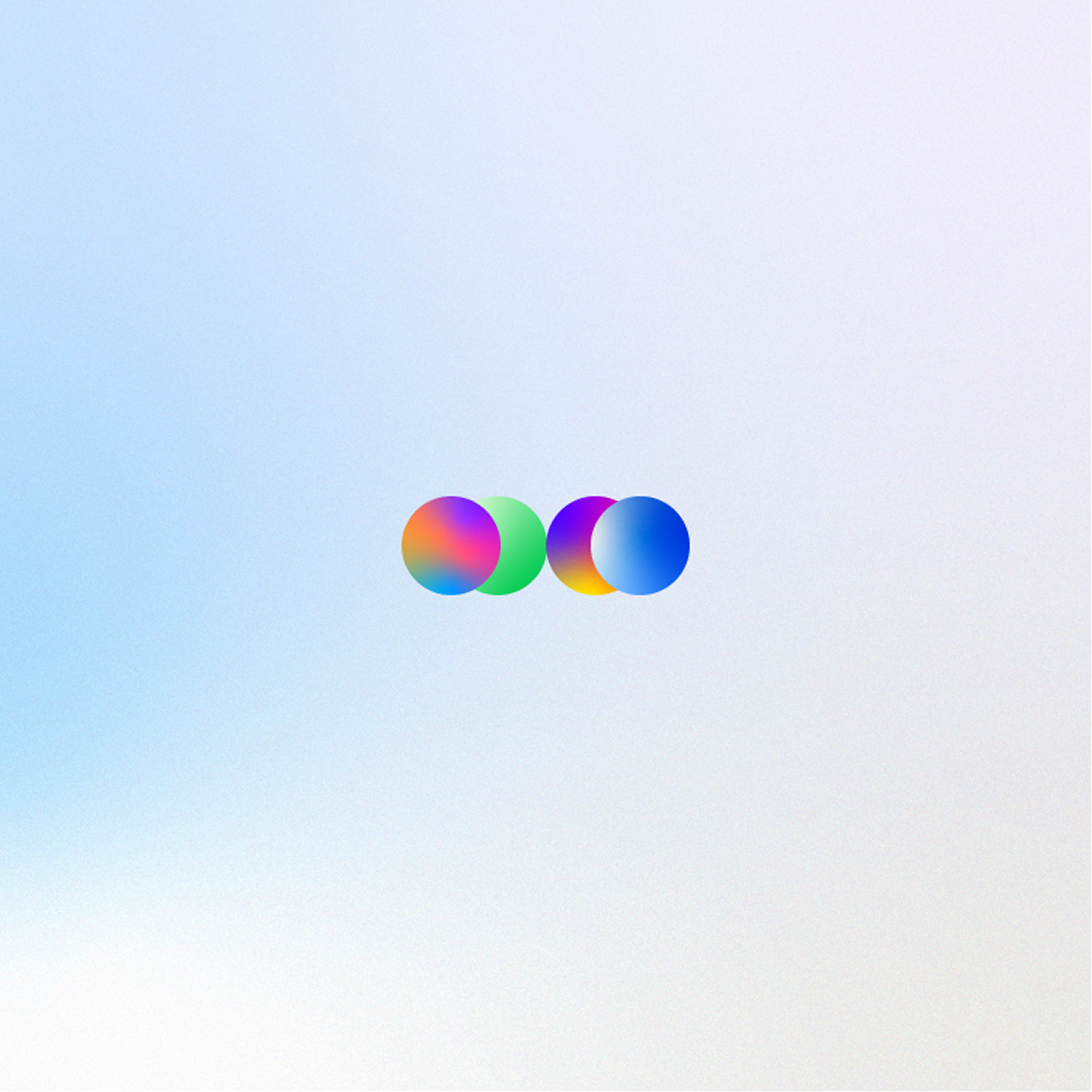 Four colorful circles arranged in a horizontal line on a gradient background.